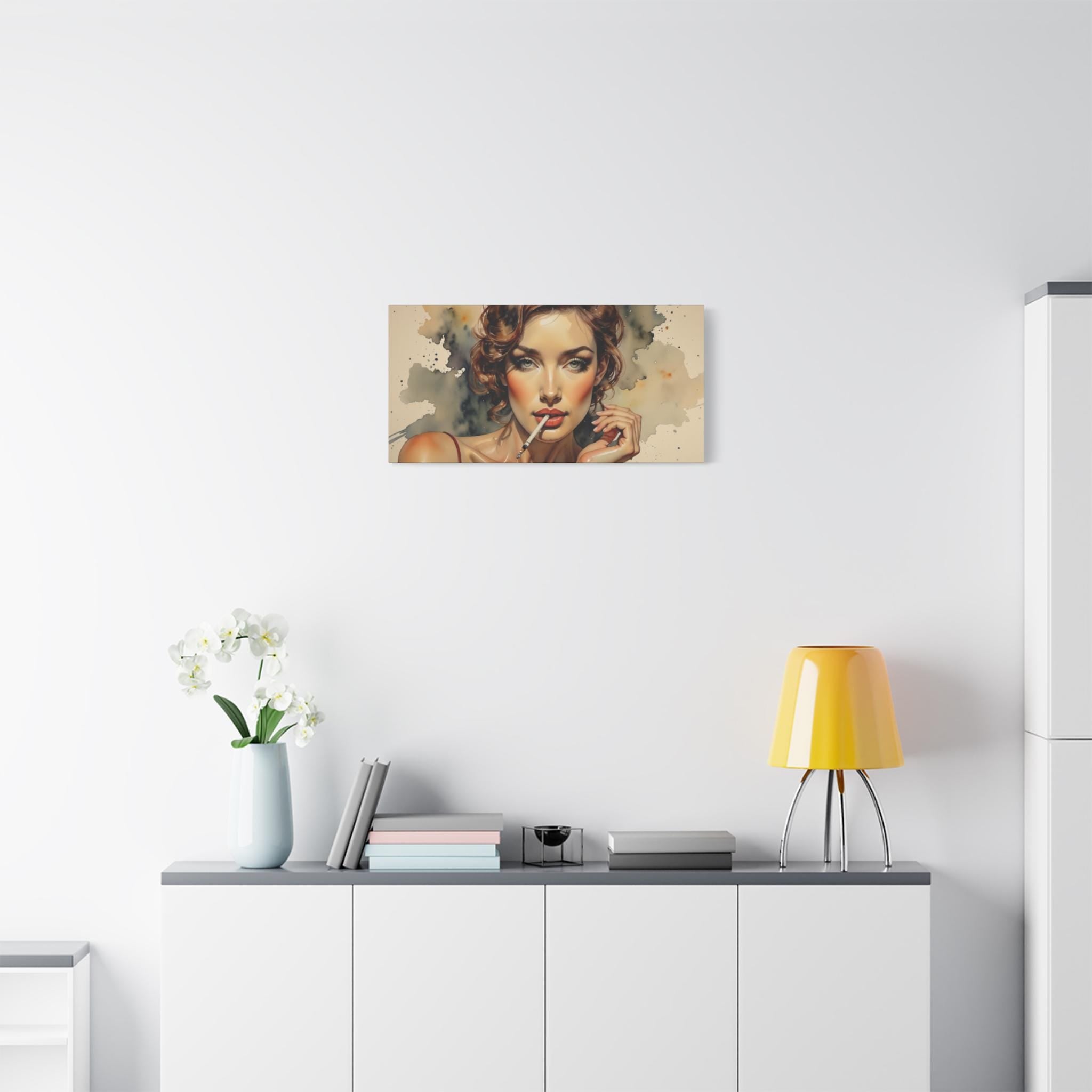Vintage Pin-Up Model Smoking Cigarette Canvas