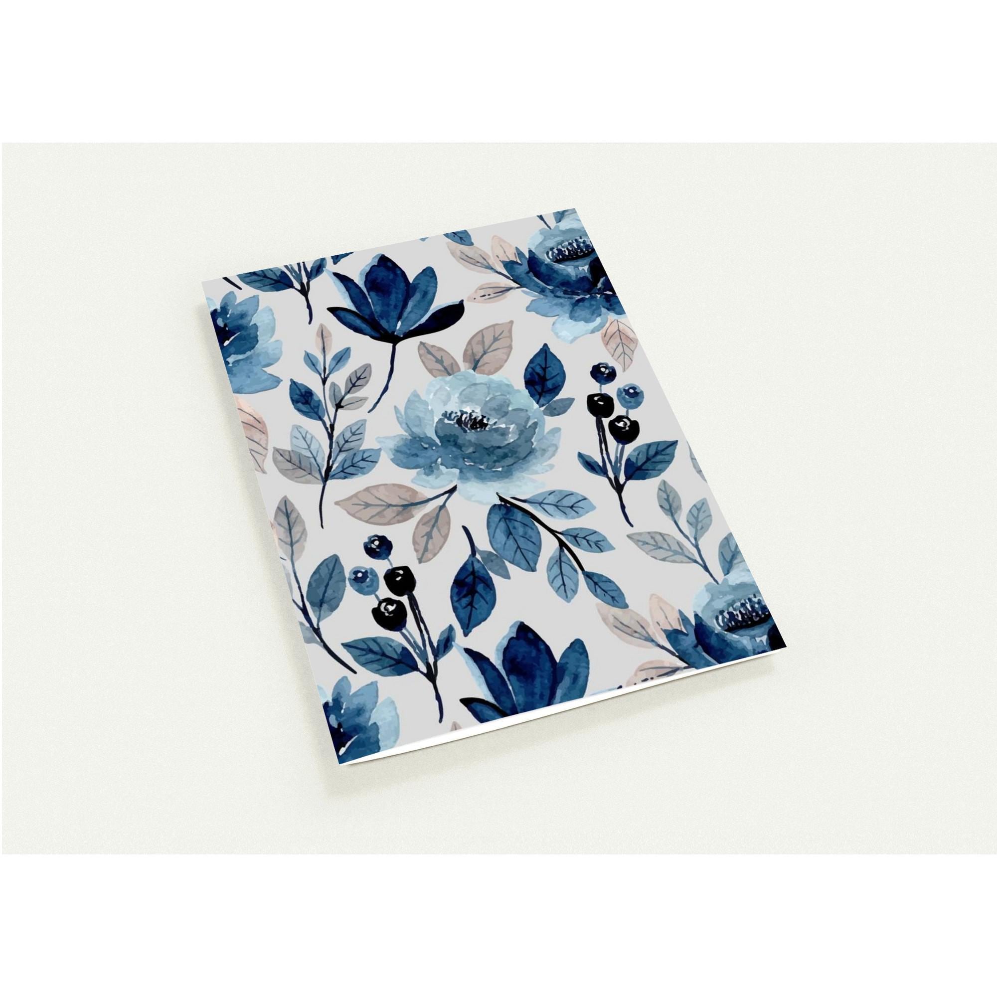 Pack of 10 Blue water color floral Greeting Cards for any occasion(US & CA)