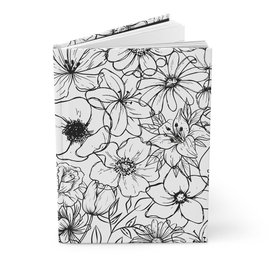 Black Line Floral Pattern Hardcover Journal | Botanical Sketch Notebook