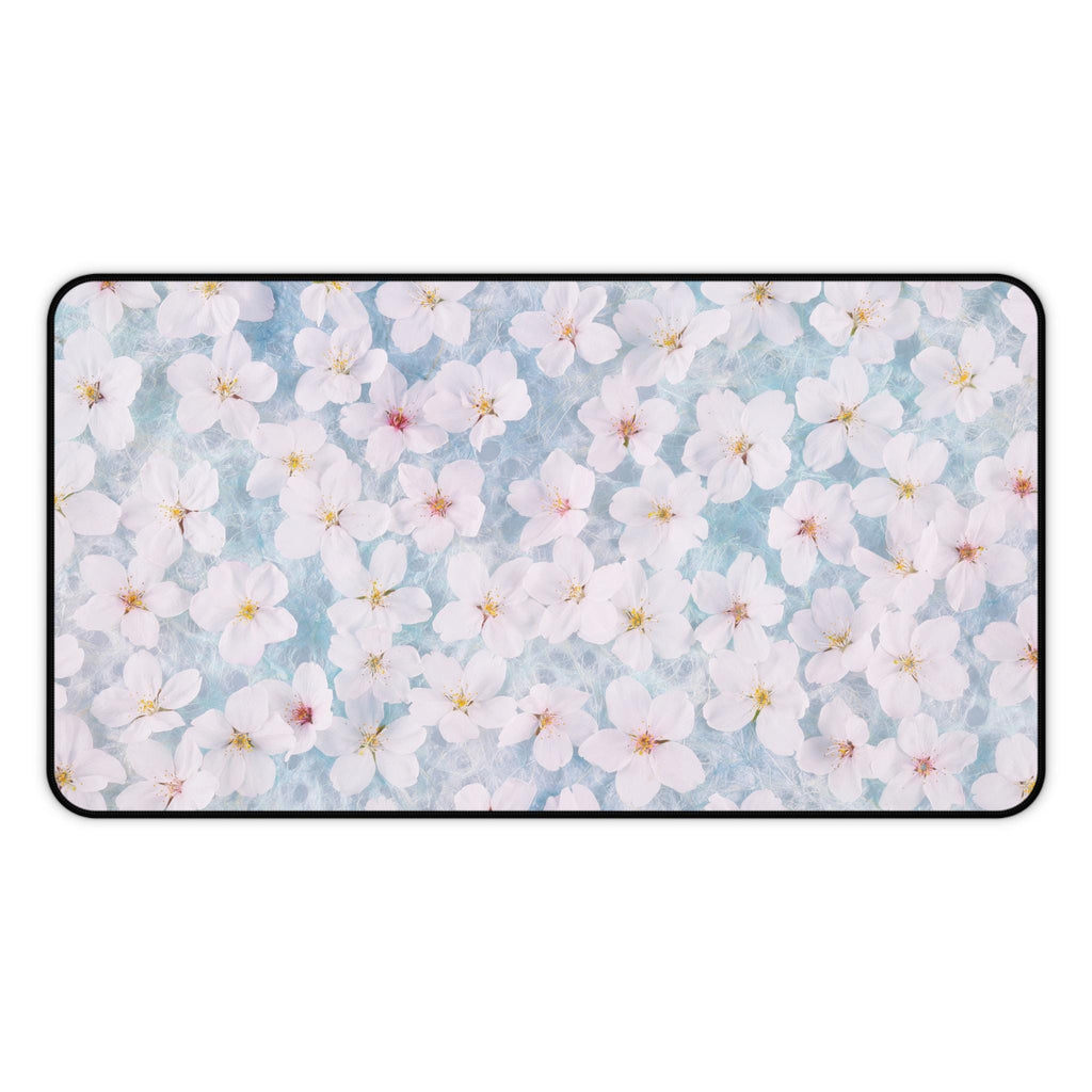 Cherry Blossom Desk Mat | Pastel Sakura Floral Mouse Pad, Watercolor Neoprene Pad