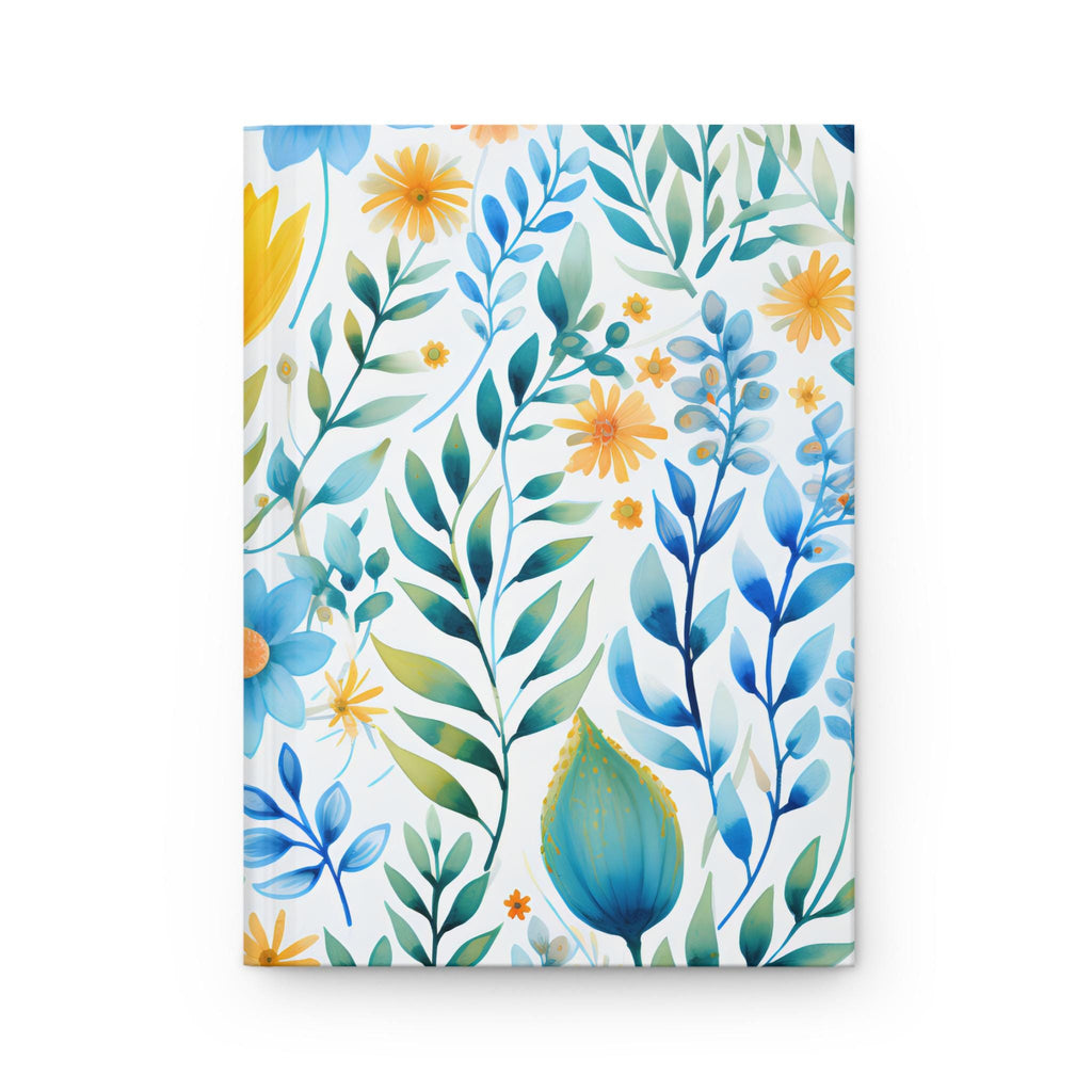 Blue and Yellow Floral Pattern Hardcover Journal | Botanical Leaves Notebook