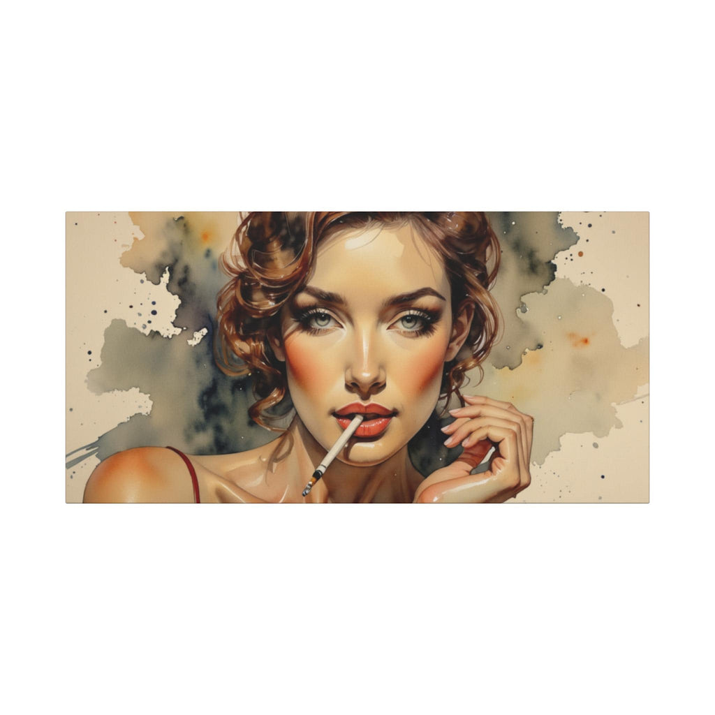 Vintage Pin-Up Model Smoking Cigarette Canvas