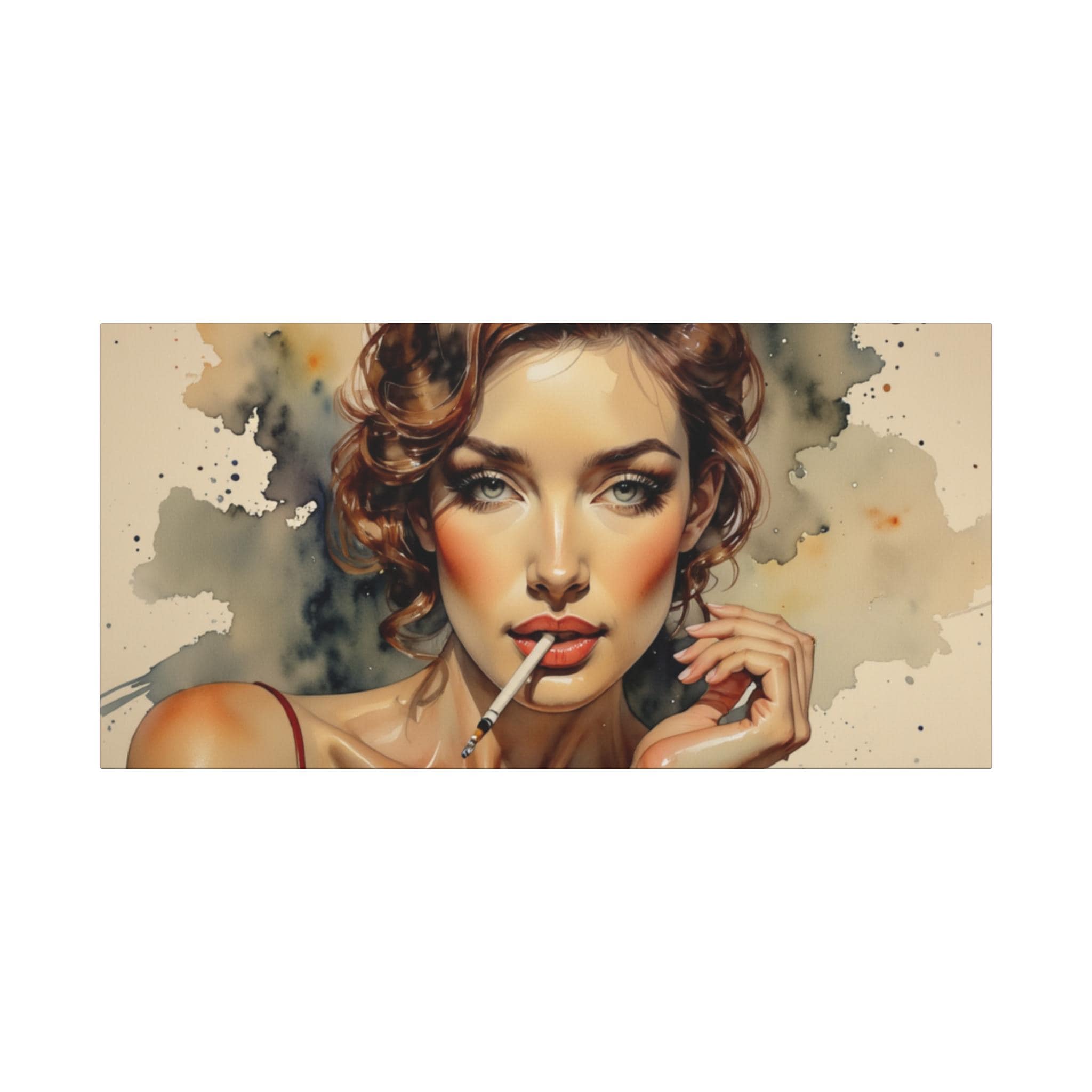Vintage Pin-Up Model Smoking Cigarette Canvas