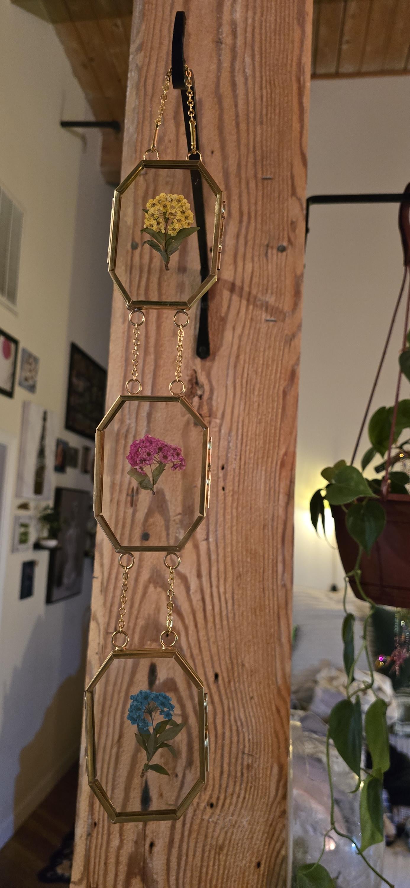 Mini pressed flower glass hanging frames, mini bouquets
