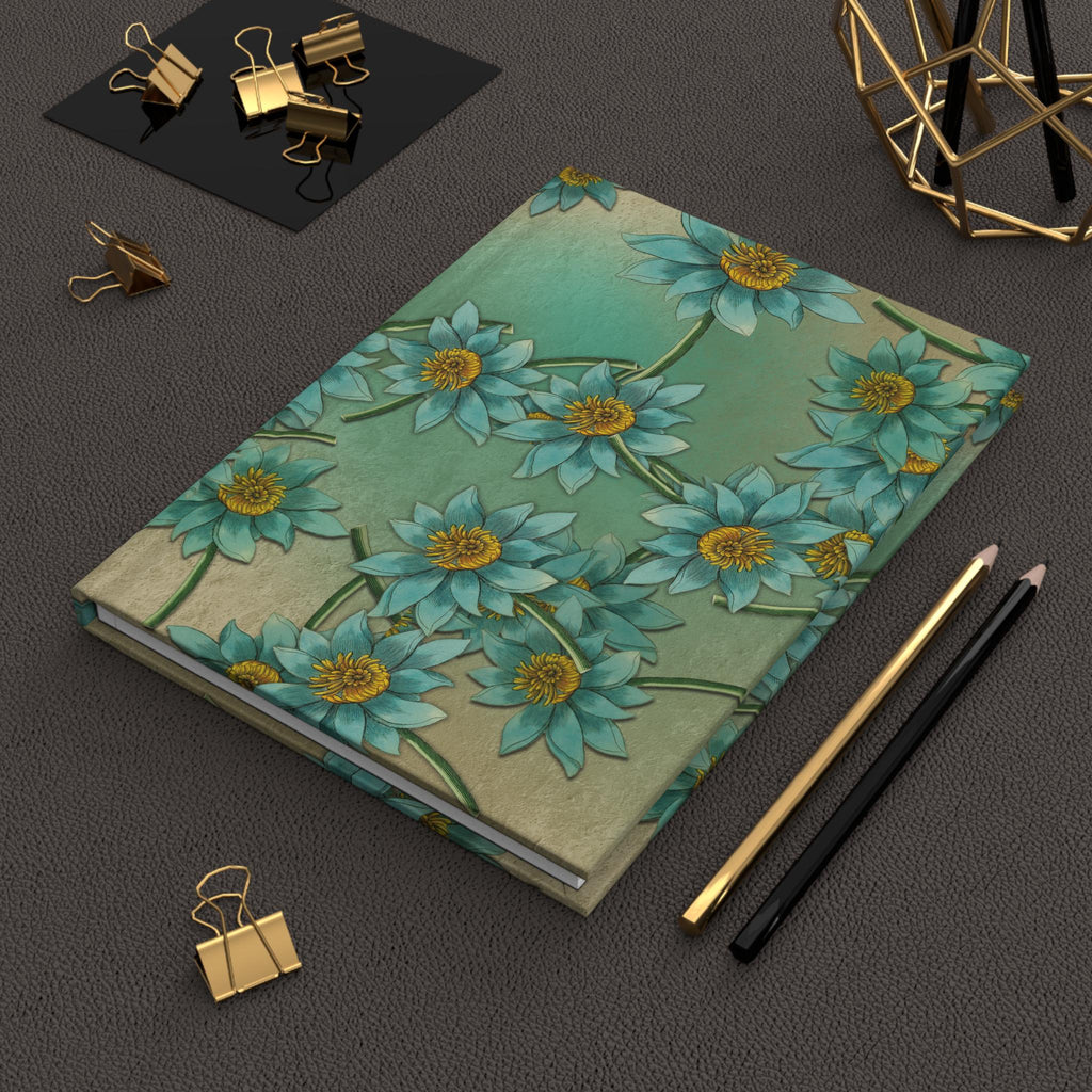 Teal Floral Lotus Pattern Hardcover Journal | Matte Botanical Notebook
