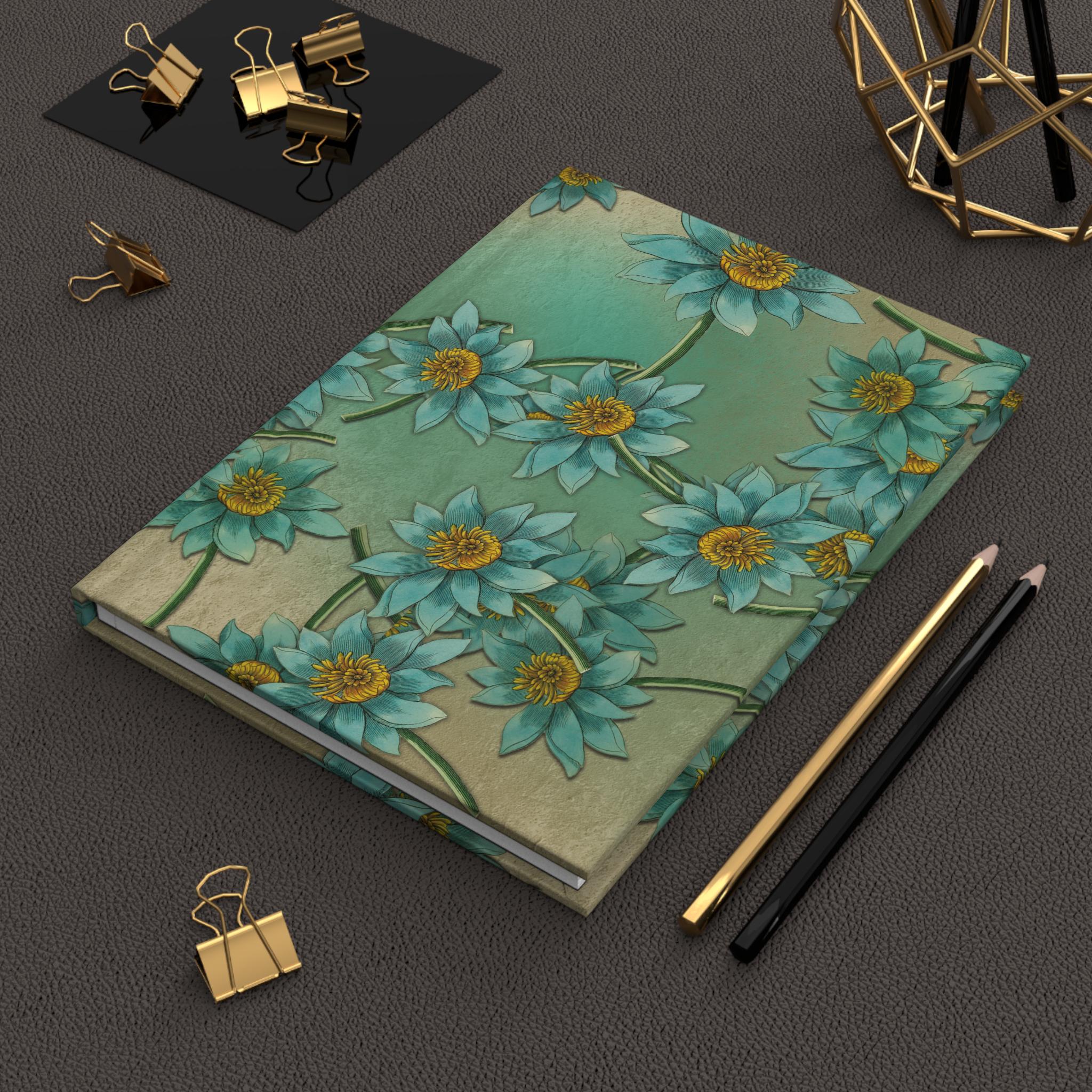 Teal Floral Lotus Pattern Hardcover Journal | Matte Botanical Notebook