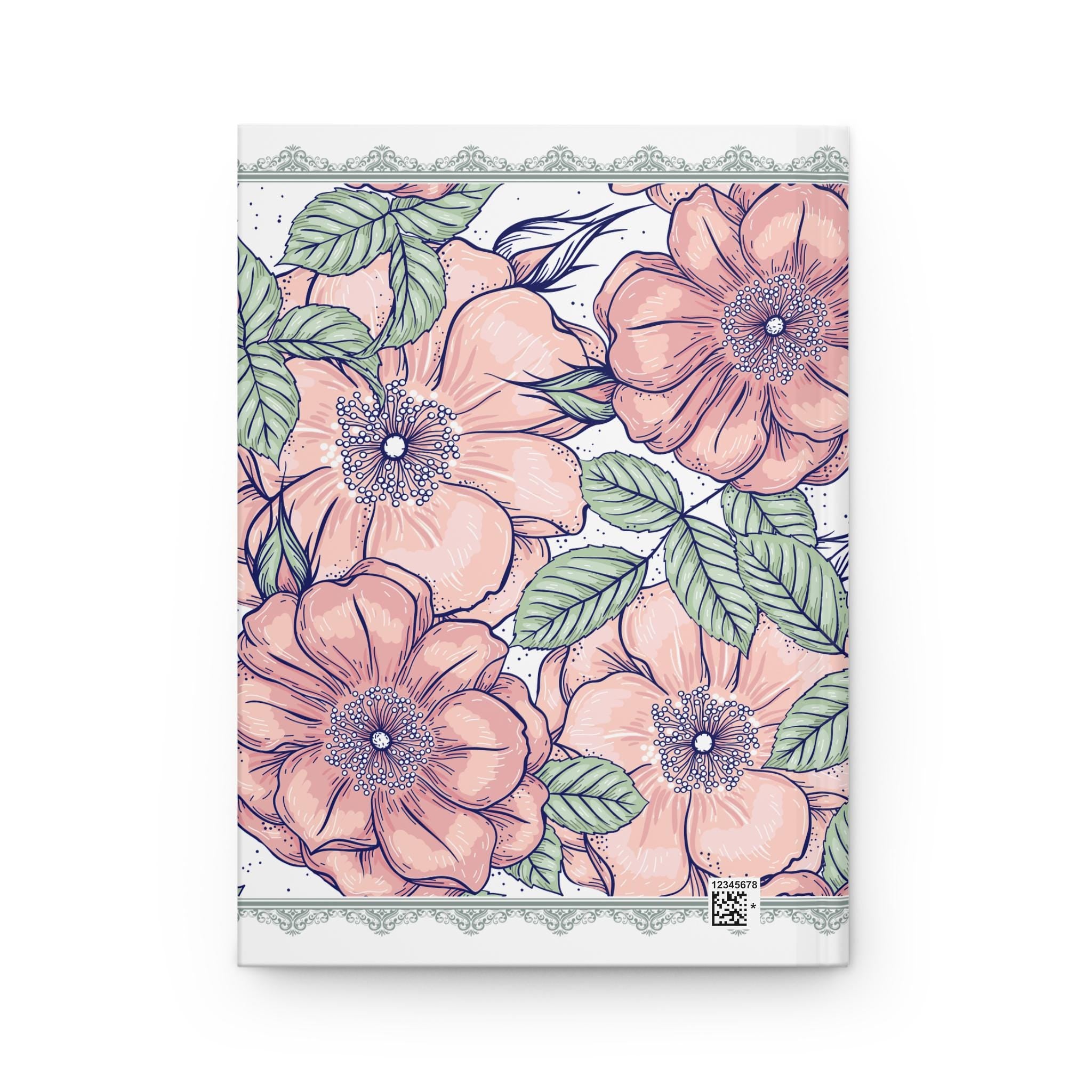 Peach Floral Sketch Hardcover Journal | Botanical Roses, Leaf Pattern Notebook