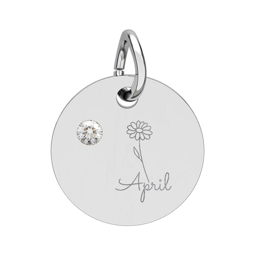April Birthstone/Birth flower pendant, Engraved circle charm