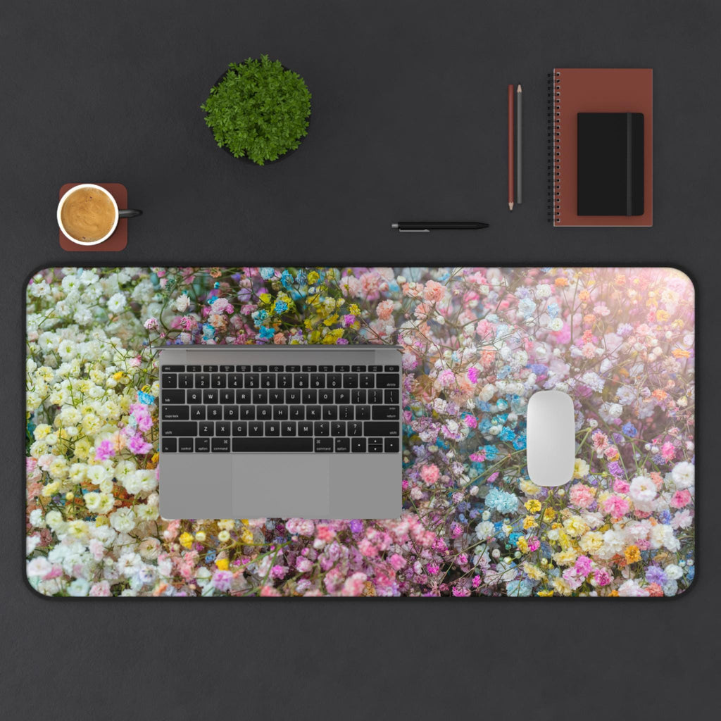 Pastel Baby's Breath Floral Desk Mat | Colorful Flower Mouse Pad