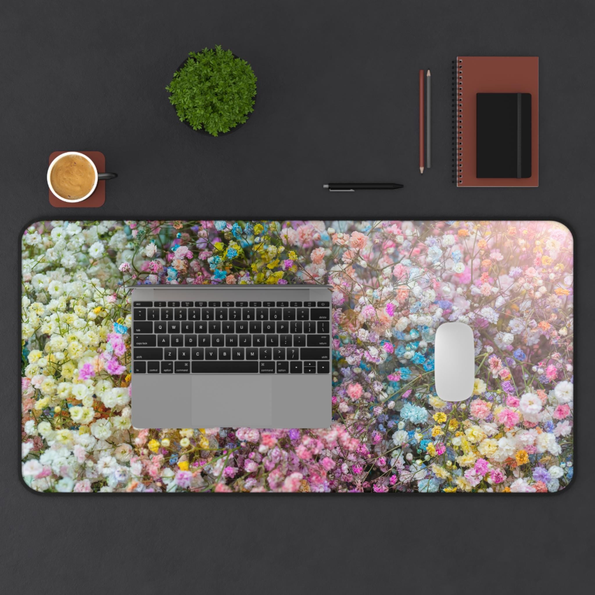 Pastel Baby's Breath Floral Desk Mat | Colorful Flower Mouse Pad