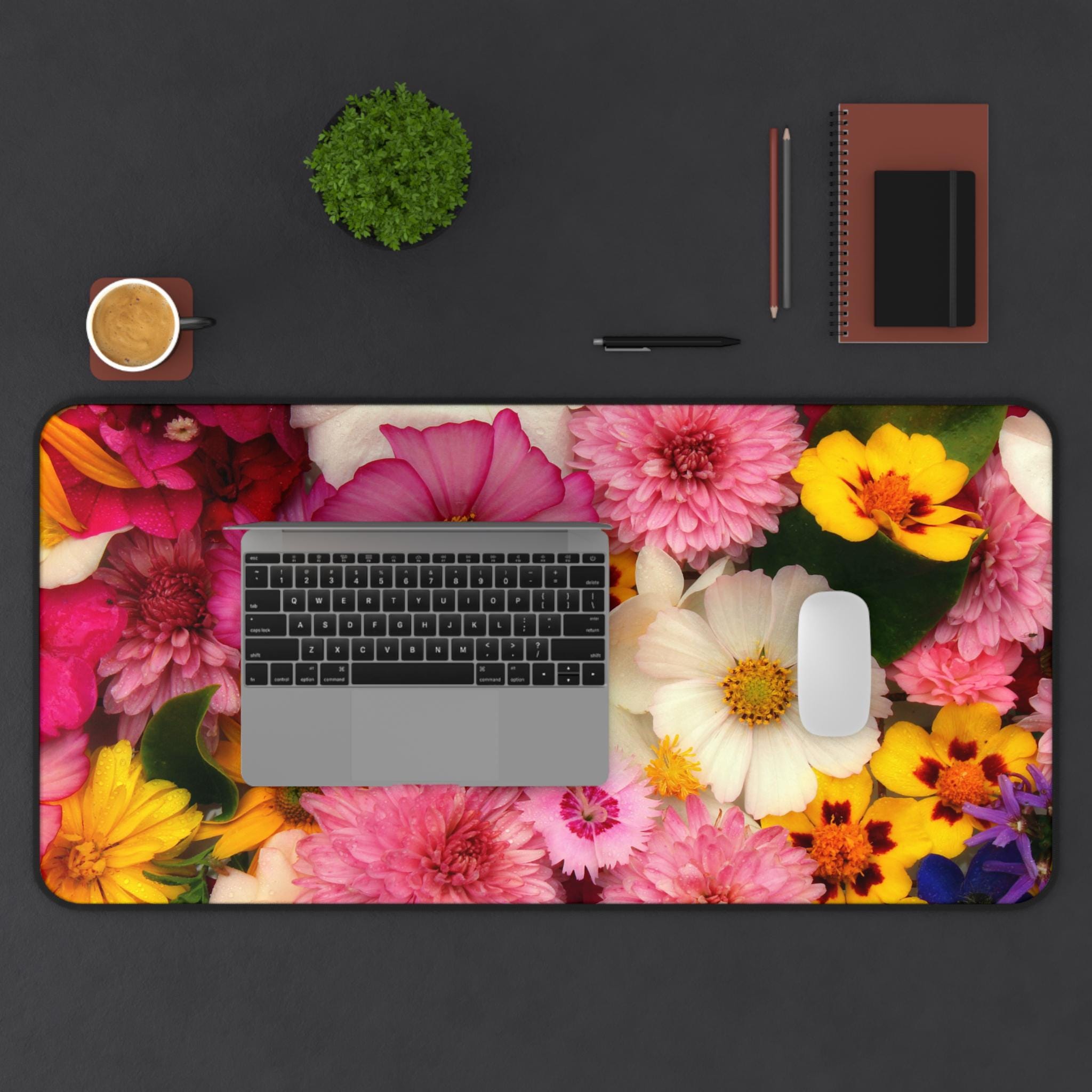 Bright Wildflower Bouquet Desk Mat | Floral Mouse Pad, Garden Blooms