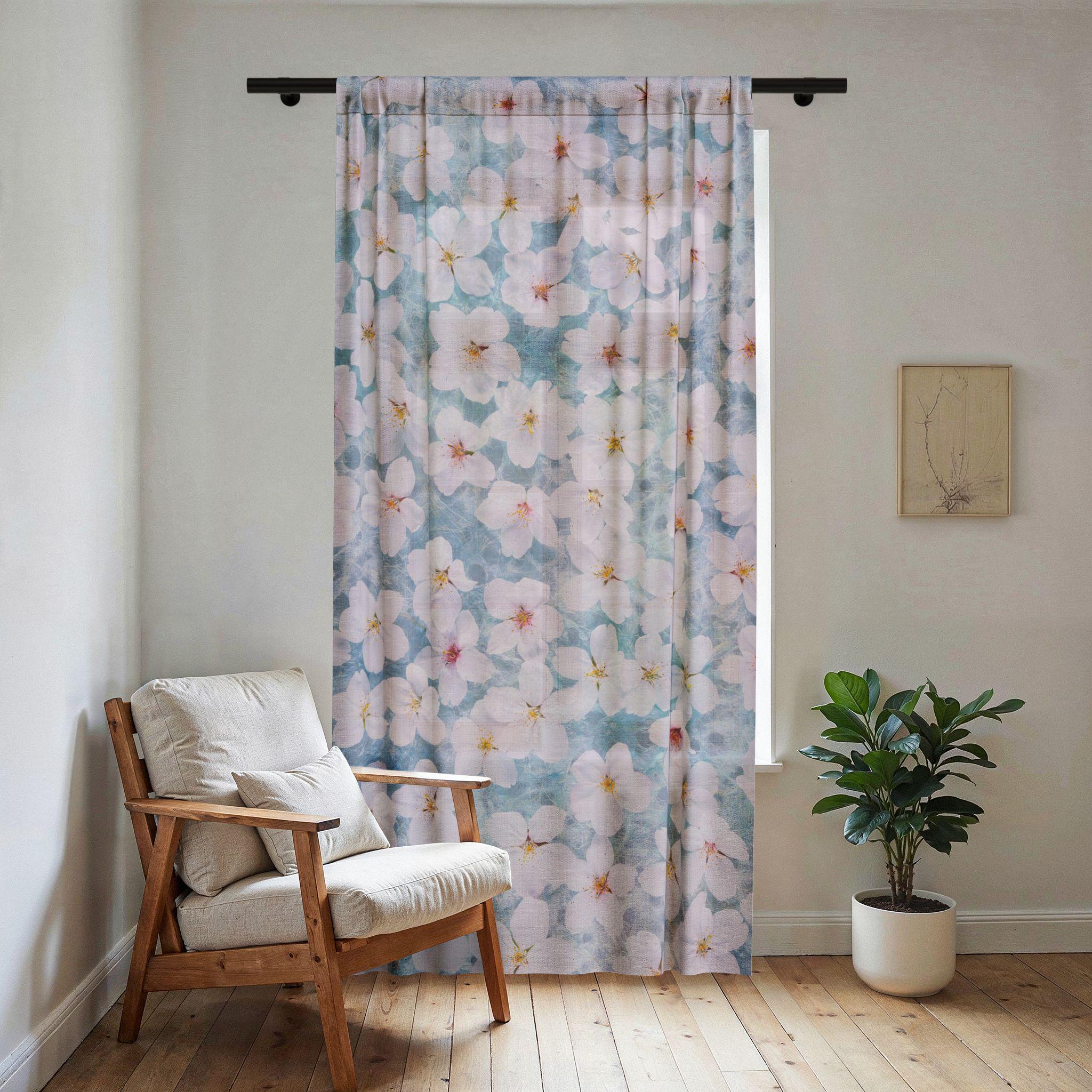 Soft Cherry Blossom Sheer Curtain | Floral Window Panel
