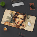 Retro Femme Portrait Desk Mat | Smoky Vintage Pinup Artwork
