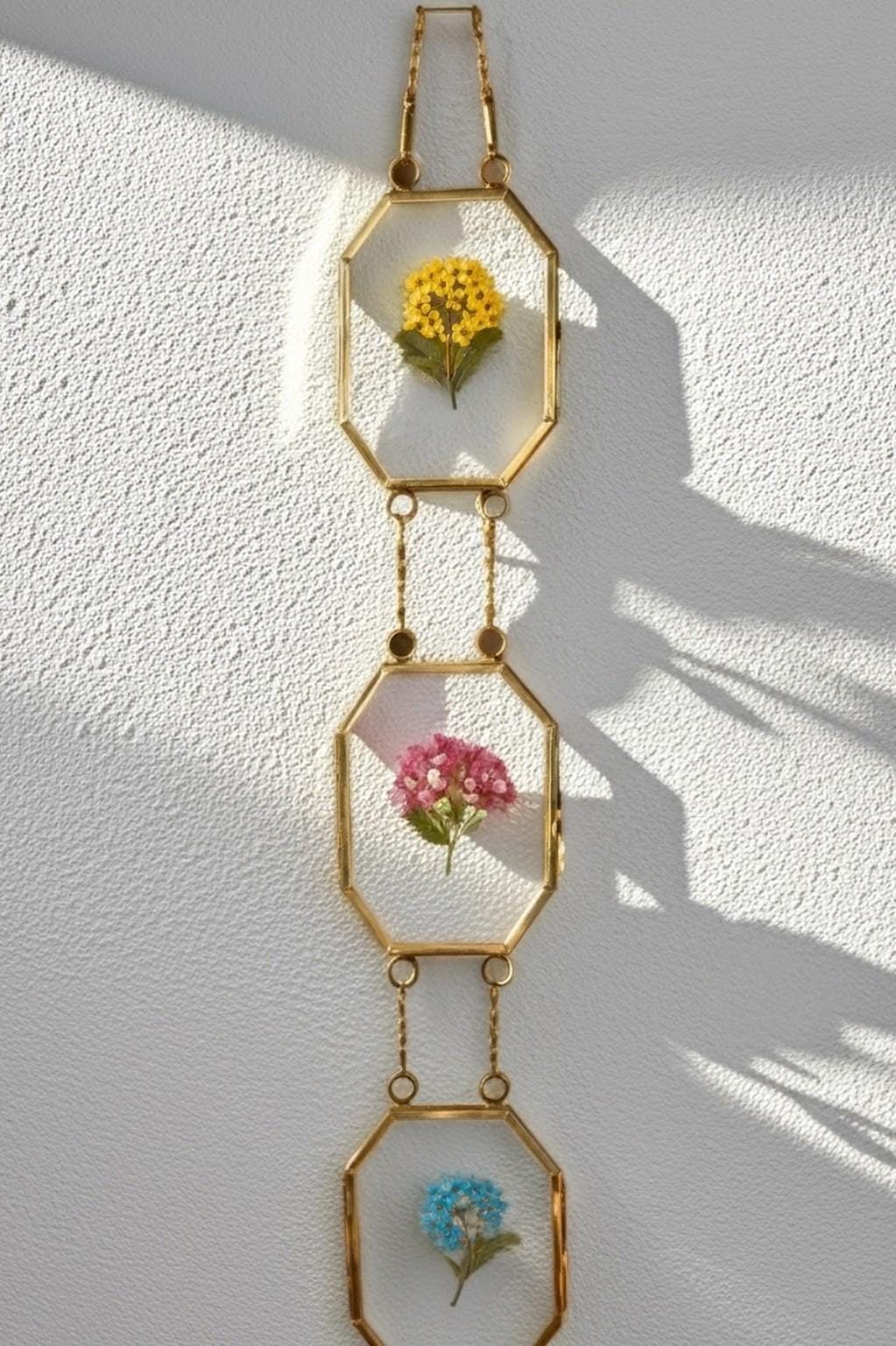 Mini pressed flower glass hanging frames, mini bouquets