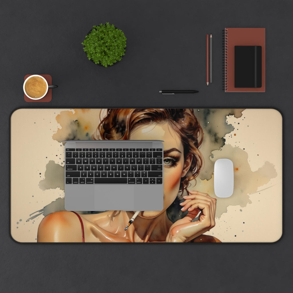 Retro Femme Portrait Desk Mat | Smoky Vintage Pinup Artwork