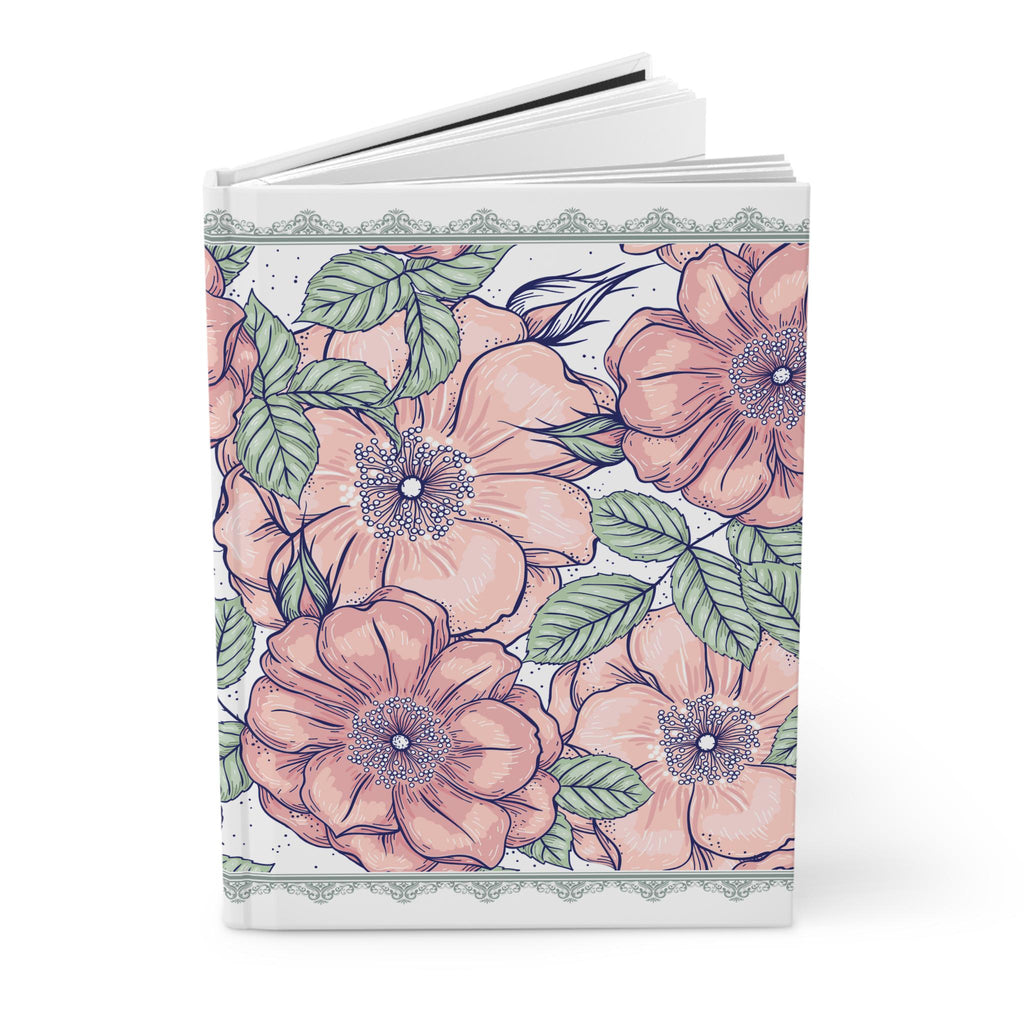 Peach Floral Sketch Hardcover Journal | Botanical Roses, Leaf Pattern Notebook