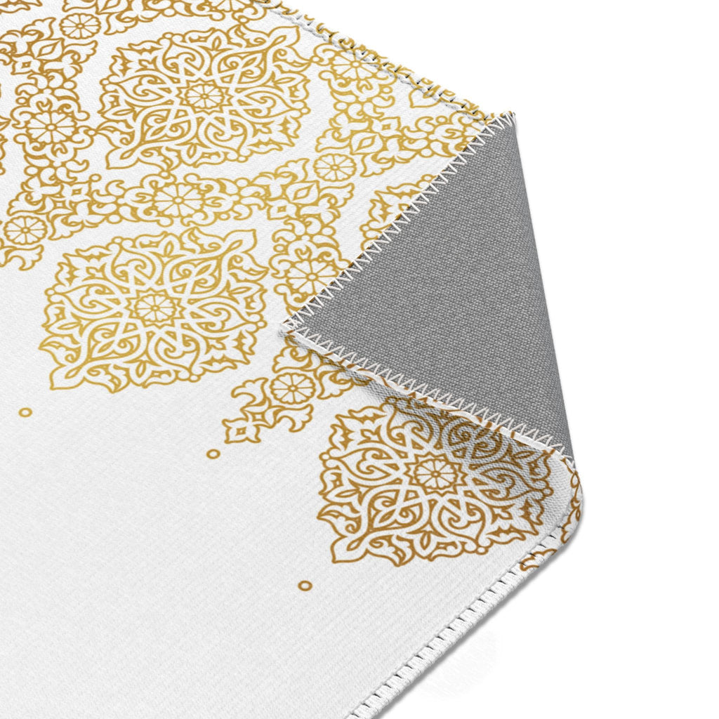 Gold Damask Pattern Area Rug | Ornate Medallion Accent Rug