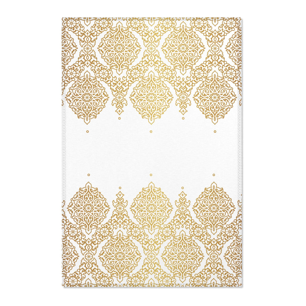 Gold Damask Pattern Area Rug | Ornate Medallion Accent Rug