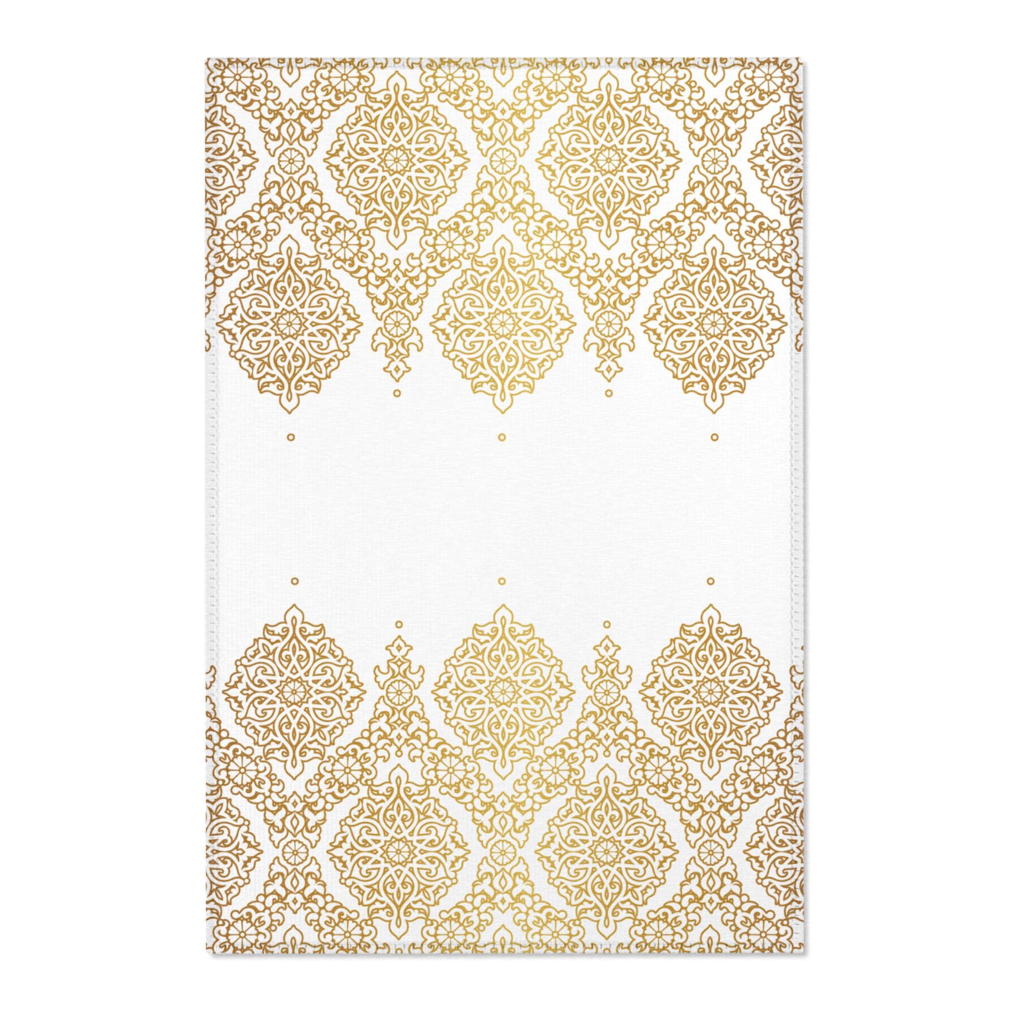 Gold Damask Pattern Area Rug | Ornate Medallion Accent Rug