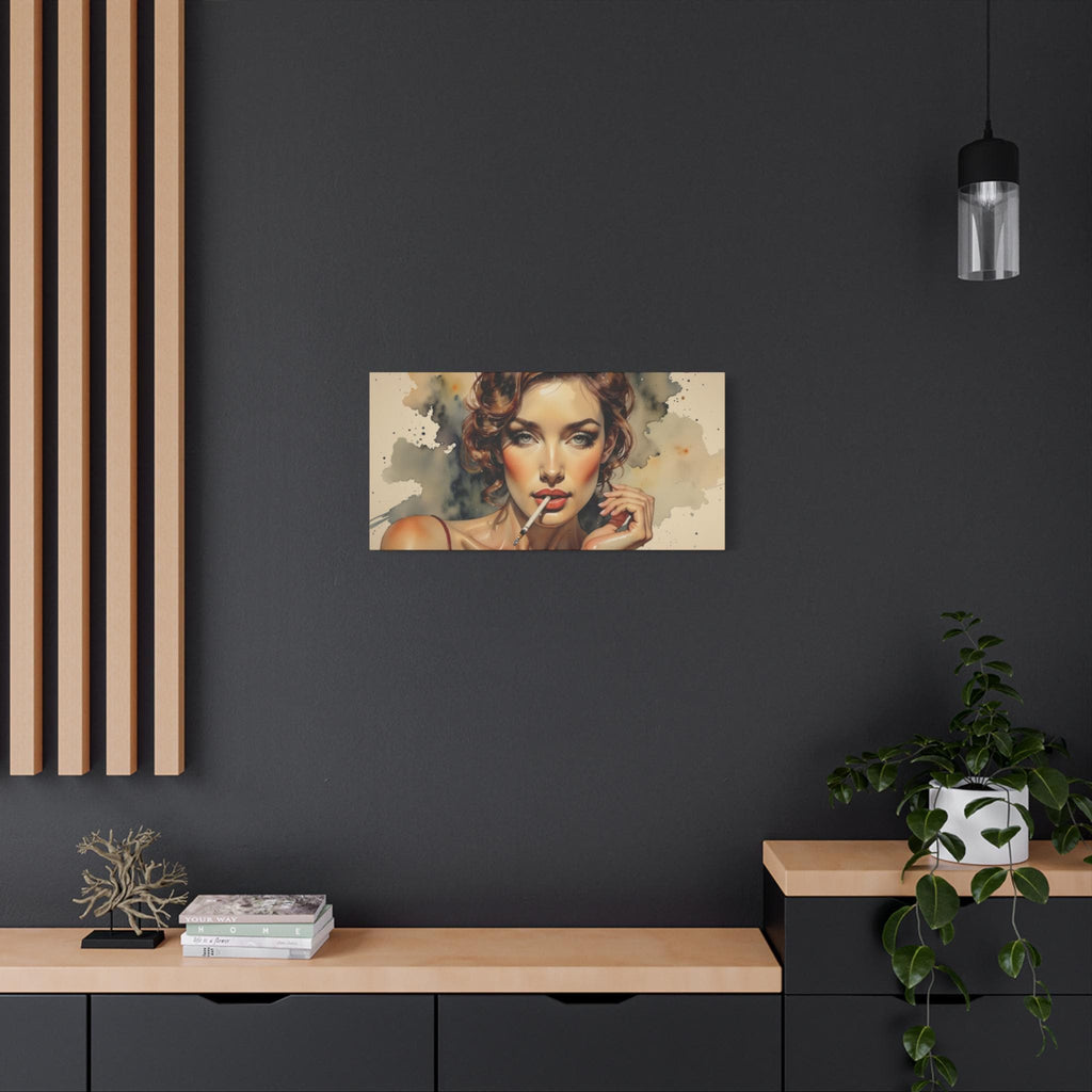 Vintage Pin-Up Model Smoking Cigarette Canvas