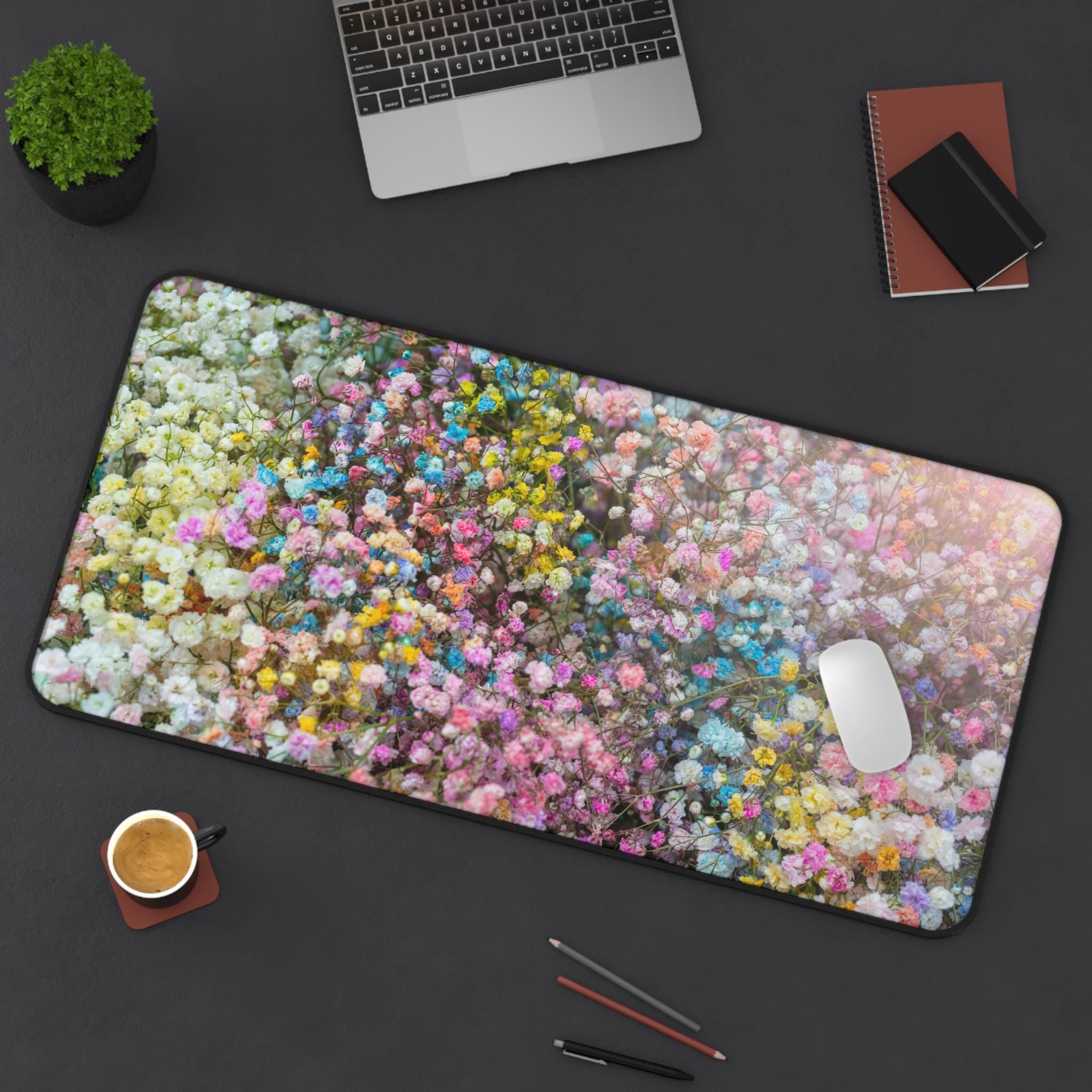 Pastel Baby's Breath Floral Desk Mat | Colorful Flower Mouse Pad