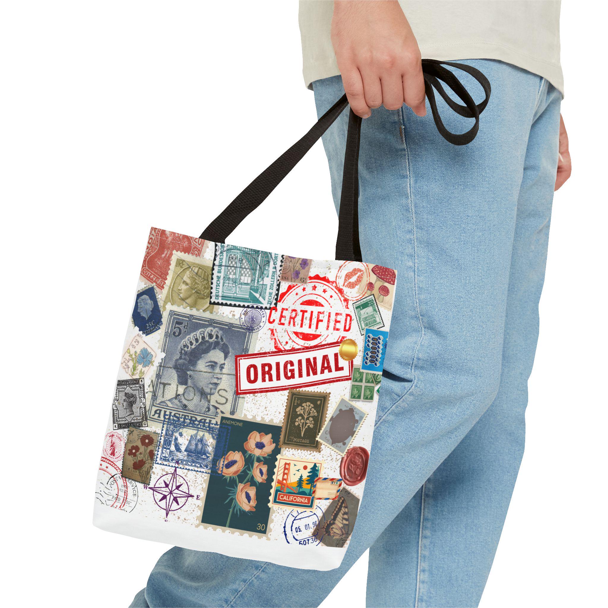 Vintage Postage Stamp Collage Tote Bag | Certified Original Passport Travel Theme