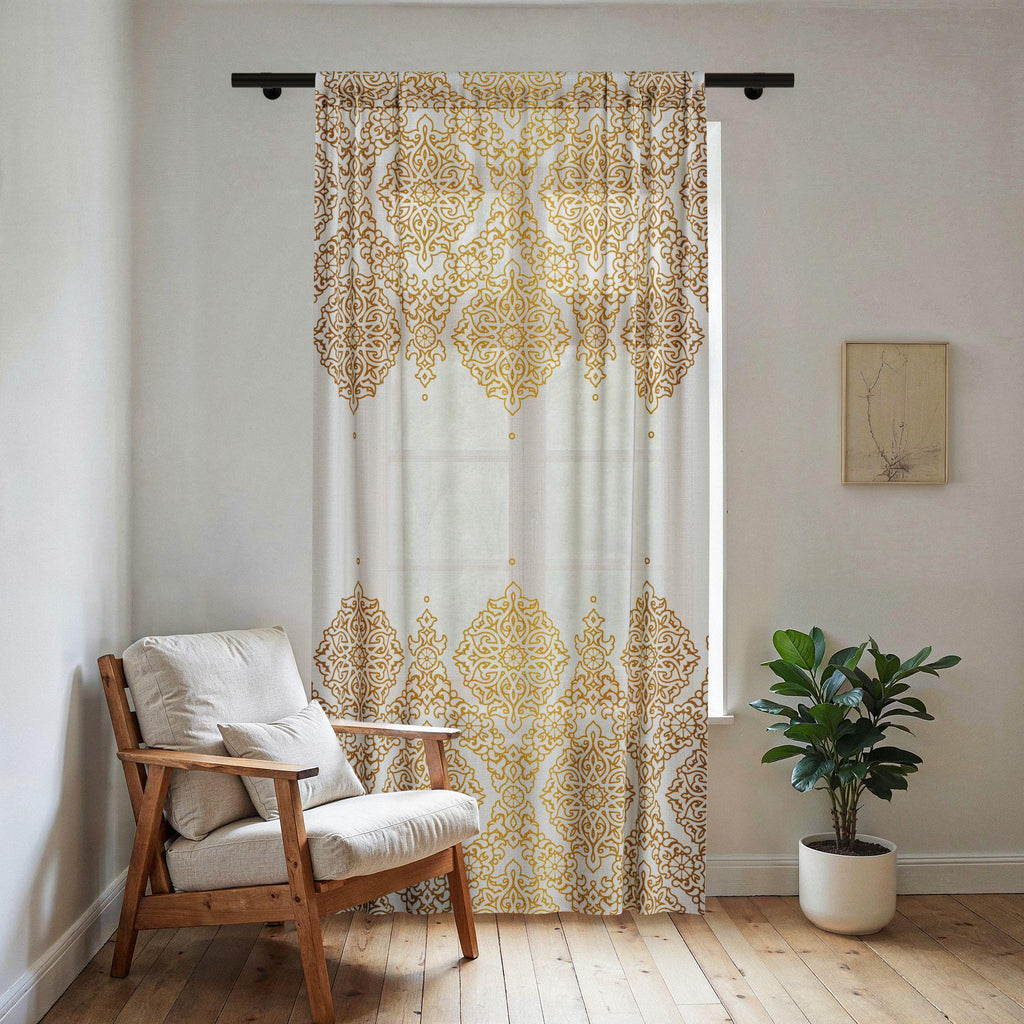 Gold Moroccan Medallion Sheer Curtain | Window Panel
