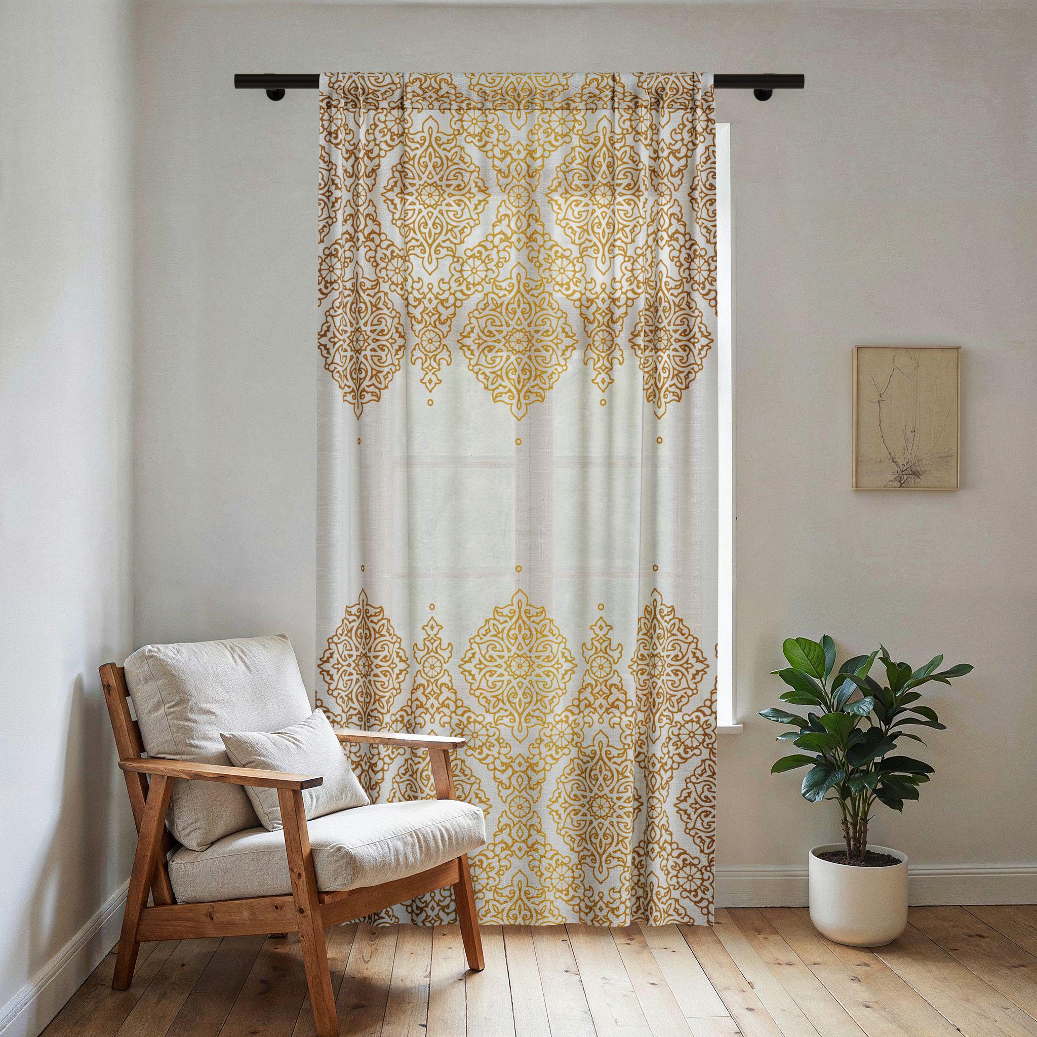 Gold Moroccan Medallion Sheer Curtain | Window Panel