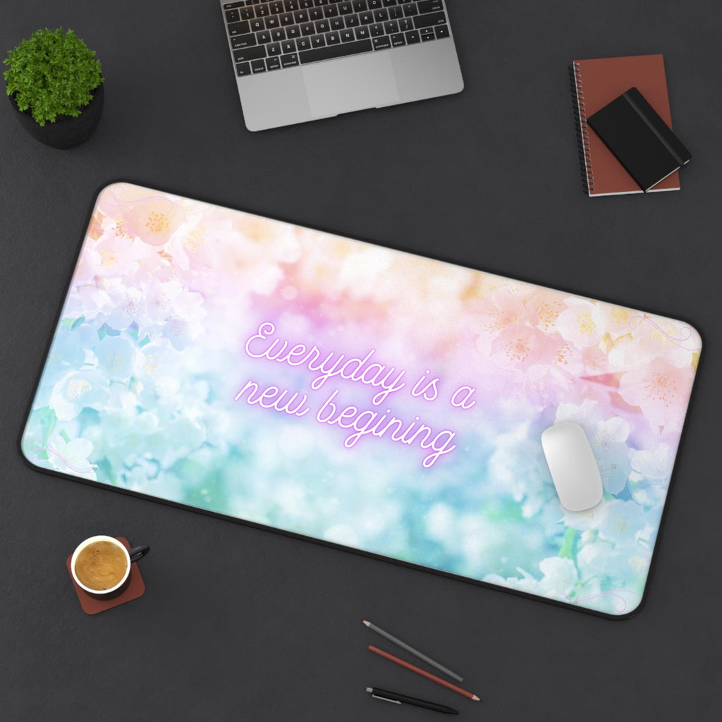 Everyday Is A New Beginning Desk Mat | Pastel Floral Mouse Pad