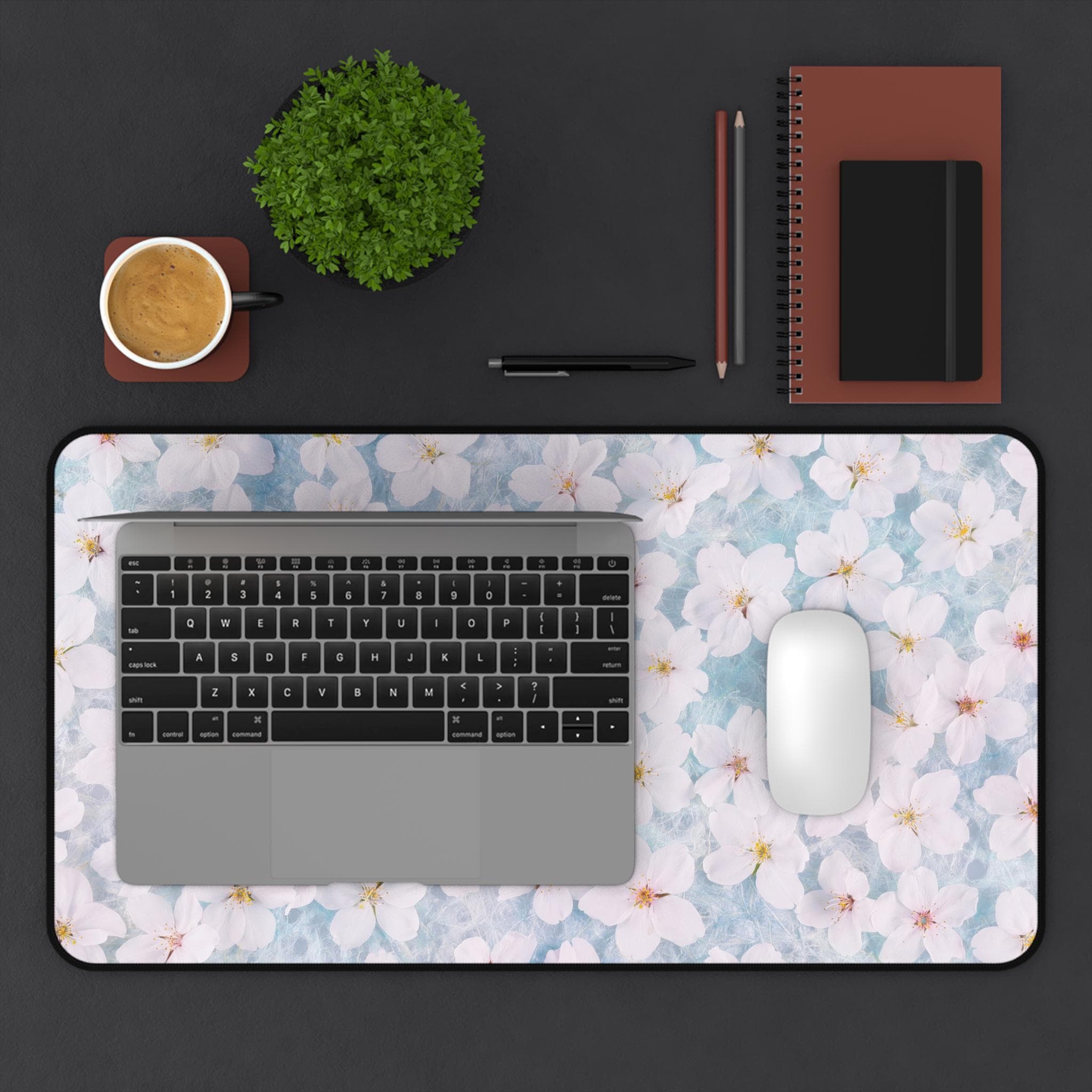 Cherry Blossom Desk Mat | Pastel Sakura Floral Mouse Pad, Watercolor Neoprene Pad