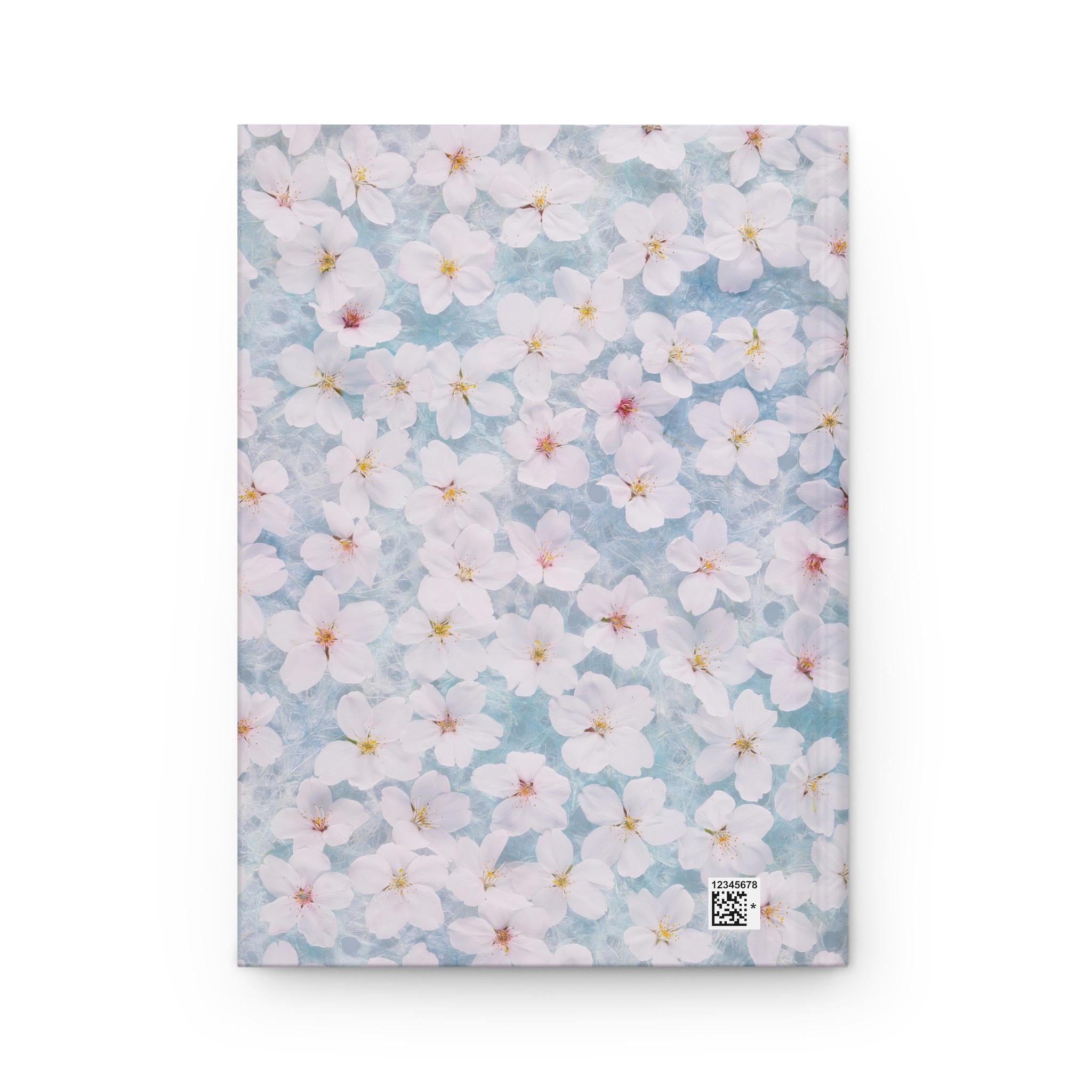White Cherry Blossom Pattern Hardcover Journal | Floral Notebook