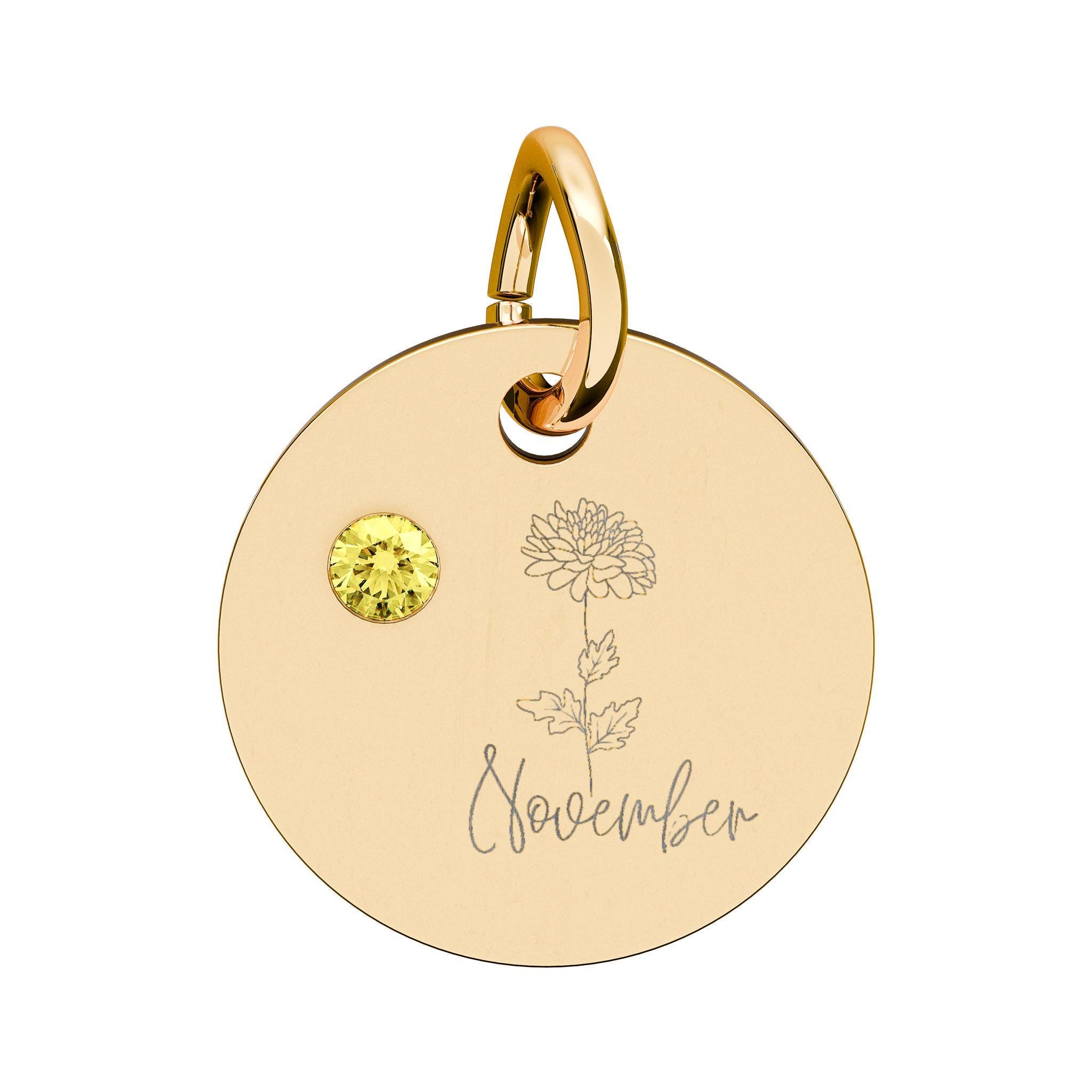 November Birthstone/Birth flower Circle Charm engraved pendant | Personalized Jewelry