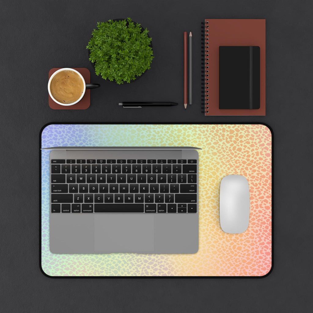 Pastel Rainbow Leopard Print Desk Mat | Gradient Animal Pattern Mousepad