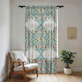 Teal Floral Medallion Sheer Window Curtain | Boho Lace Pattern