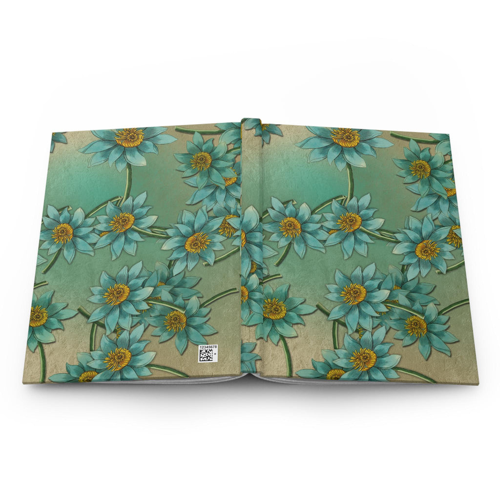 Teal Floral Lotus Pattern Hardcover Journal | Matte Botanical Notebook