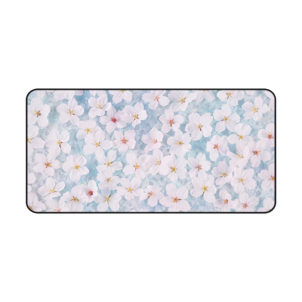 Cherry Blossom Desk Mat | Pastel Sakura Floral Mouse Pad, Watercolor Neoprene Pad