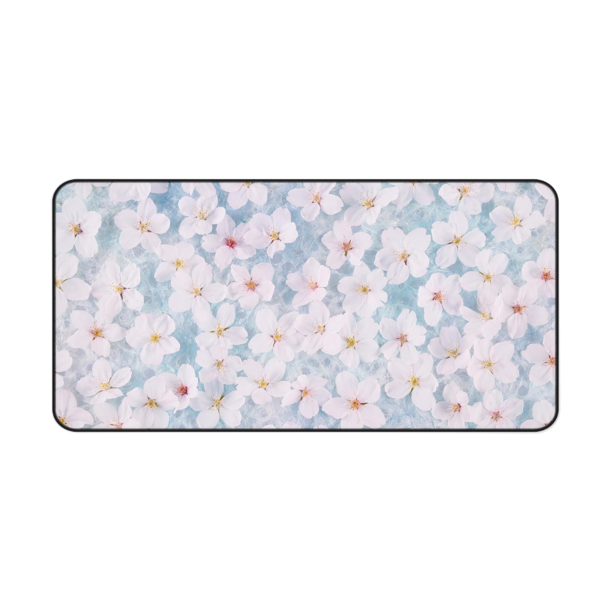 Cherry Blossom Desk Mat | Pastel Sakura Floral Mouse Pad, Watercolor Neoprene Pad