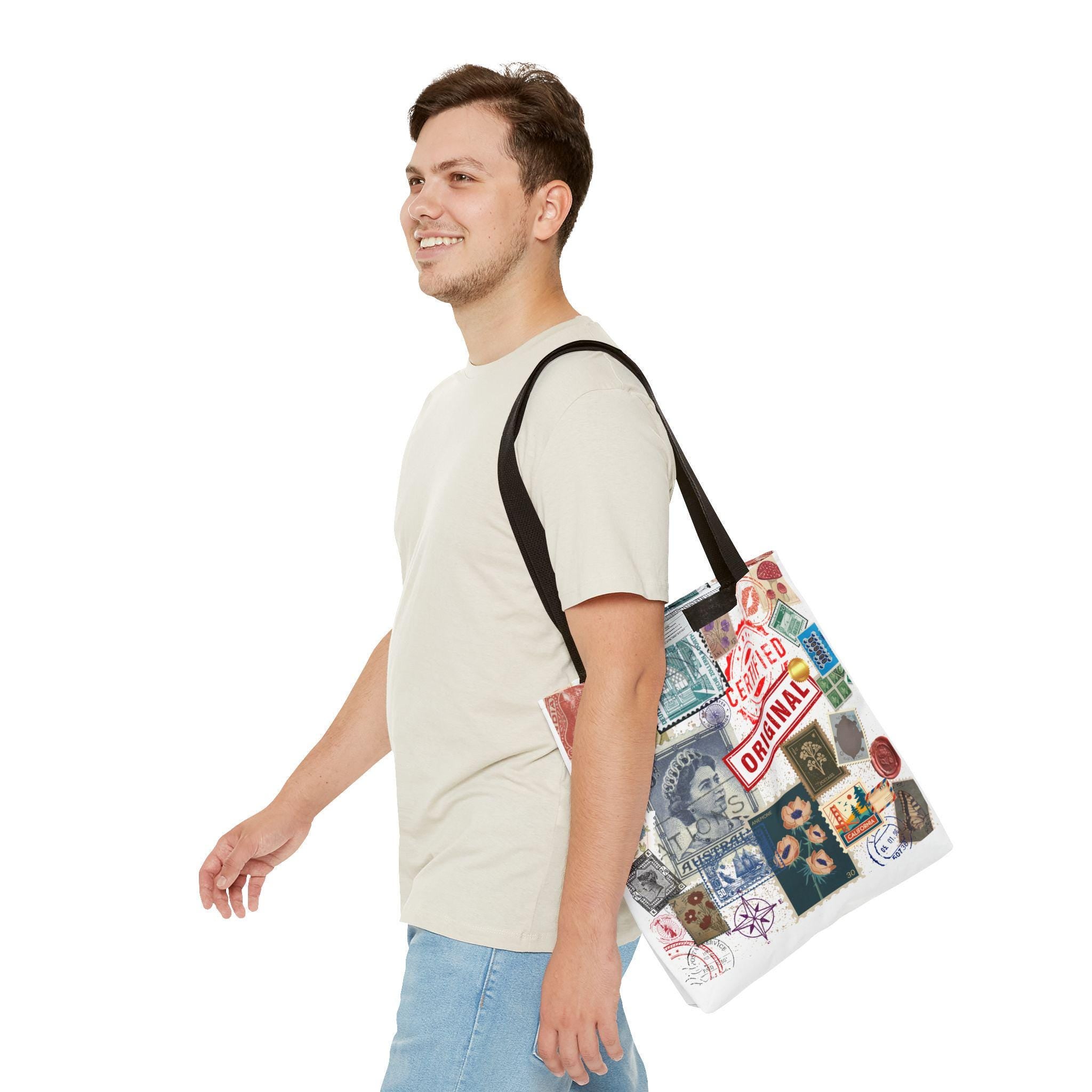 Vintage Postage Stamp Collage Tote Bag | Certified Original Passport Travel Theme