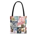 Vintage Postage Stamp Collage Tote Bag | Certified Original Passport Travel Theme