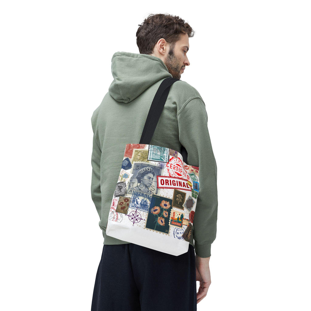 Vintage Postage Stamp Collage Tote Bag | Certified Original Passport Travel Theme