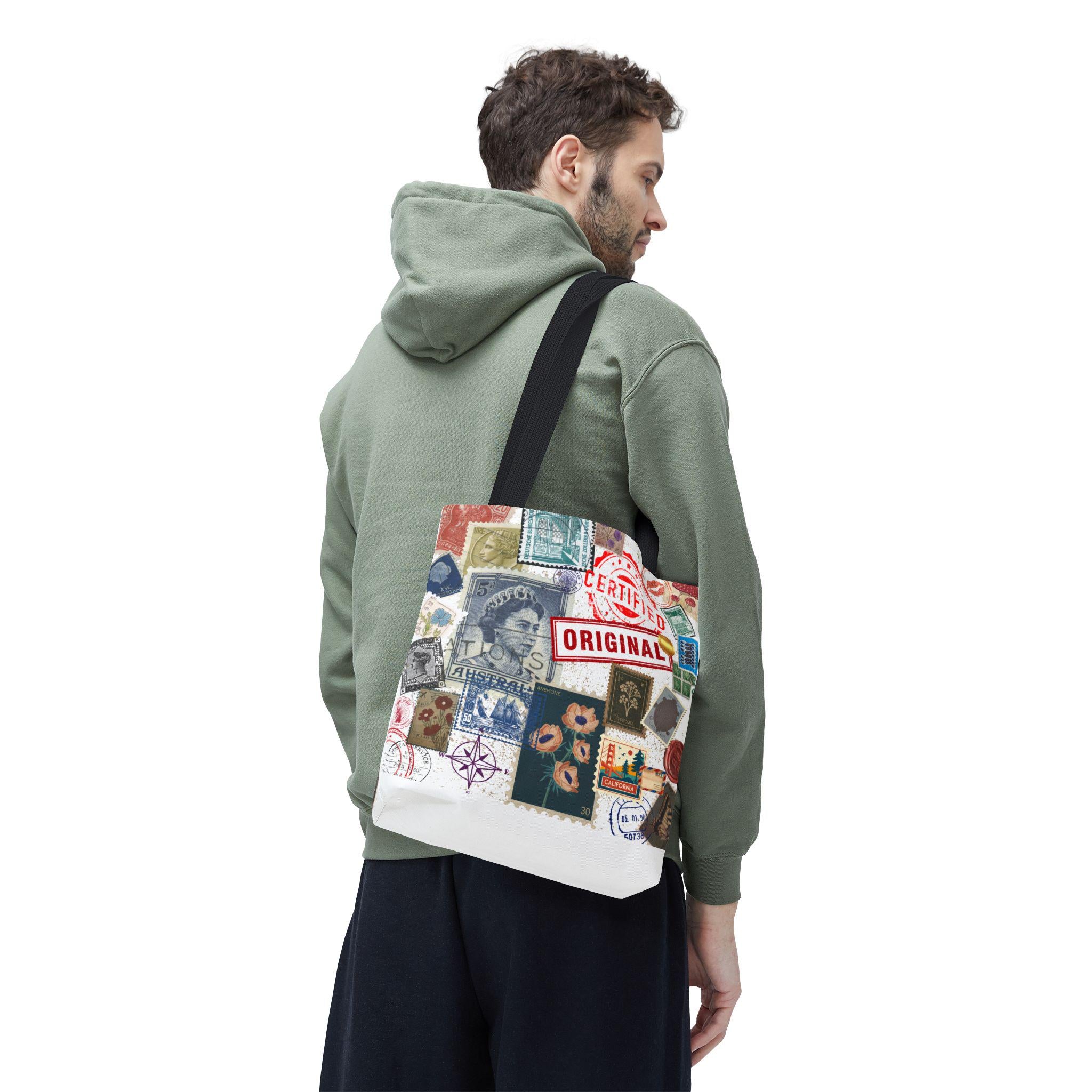 Vintage Postage Stamp Collage Tote Bag | Certified Original Passport Travel Theme
