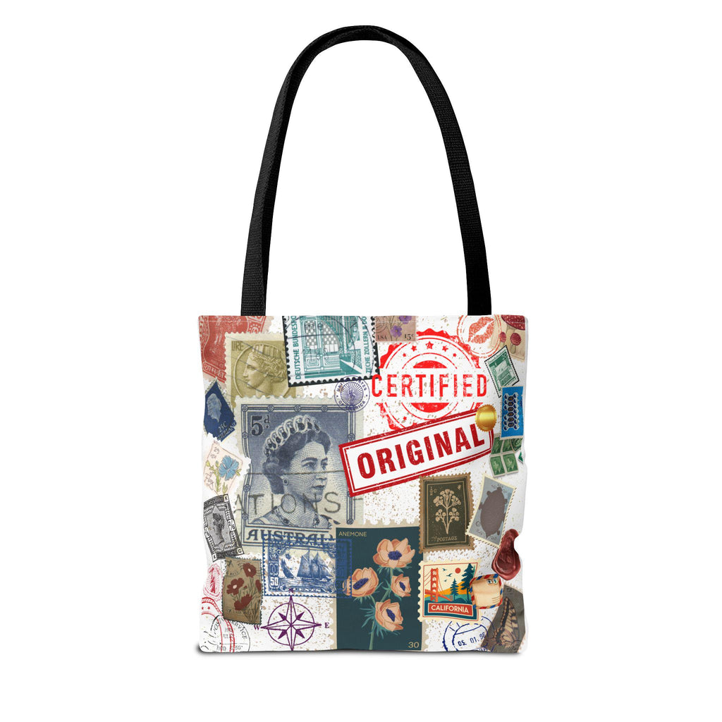 Vintage Postage Stamp Collage Tote Bag | Certified Original Passport Travel Theme