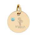 March Birthstone/Birth flower pendant/ Engraved circle charm