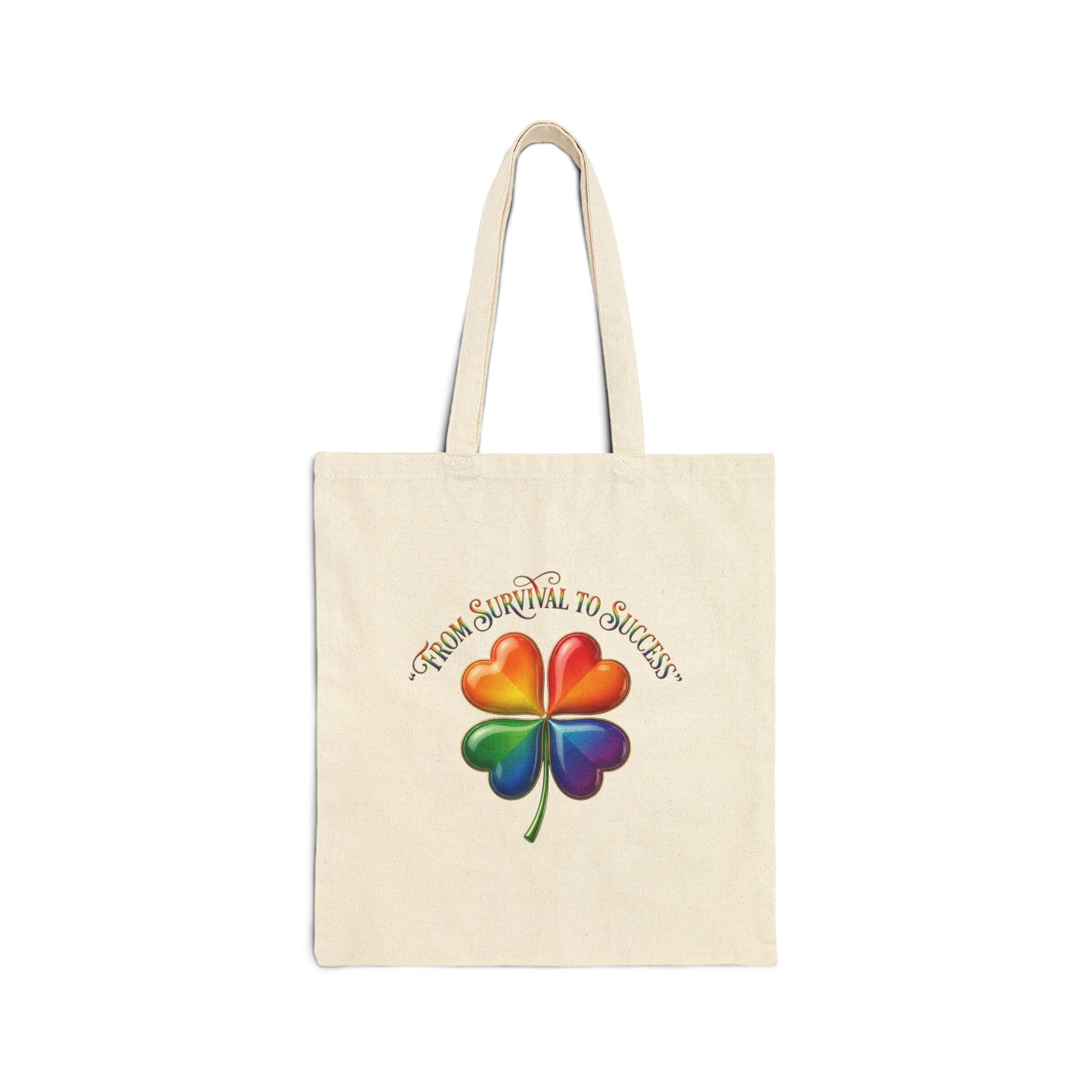 Rainbow Four-Leaf Clover Tote Bag | Hope Phrase Canvas Tote
