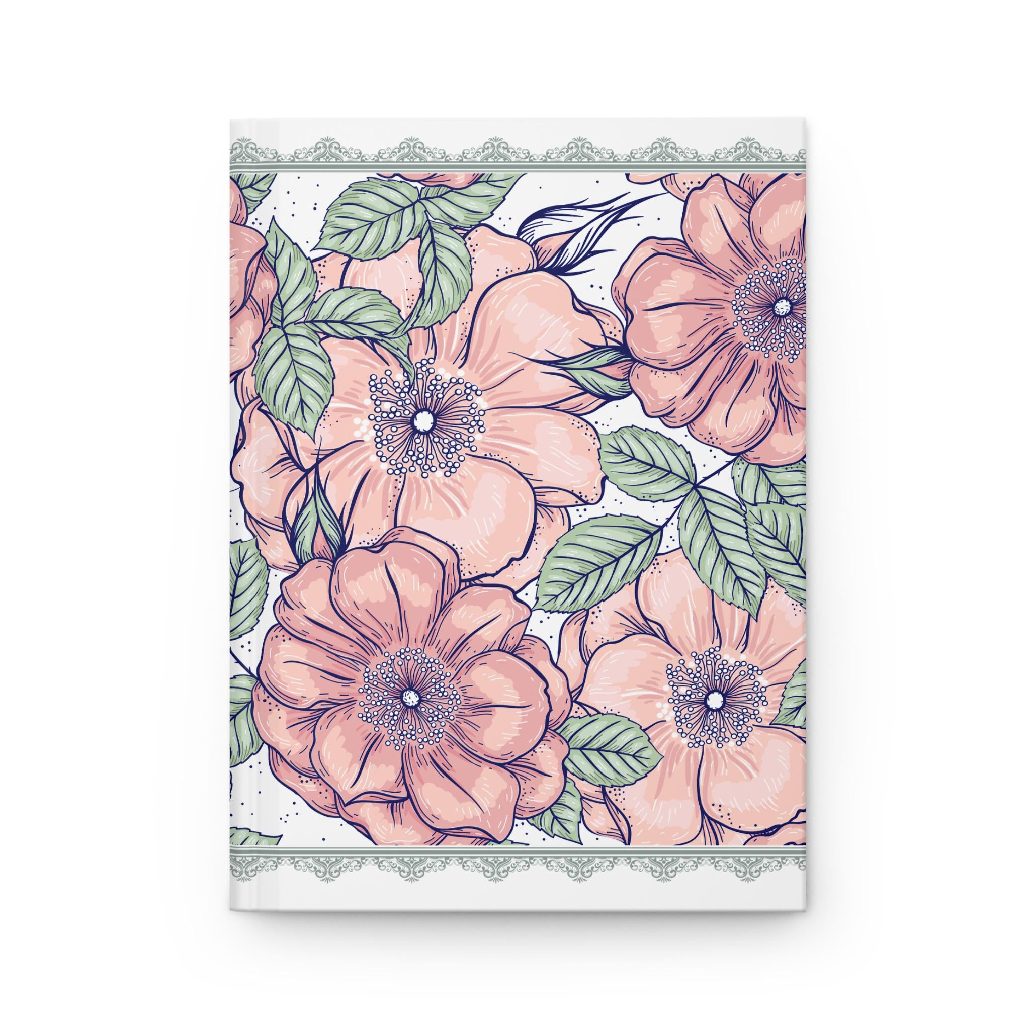 Peach Floral Sketch Hardcover Journal | Botanical Roses, Leaf Pattern Notebook