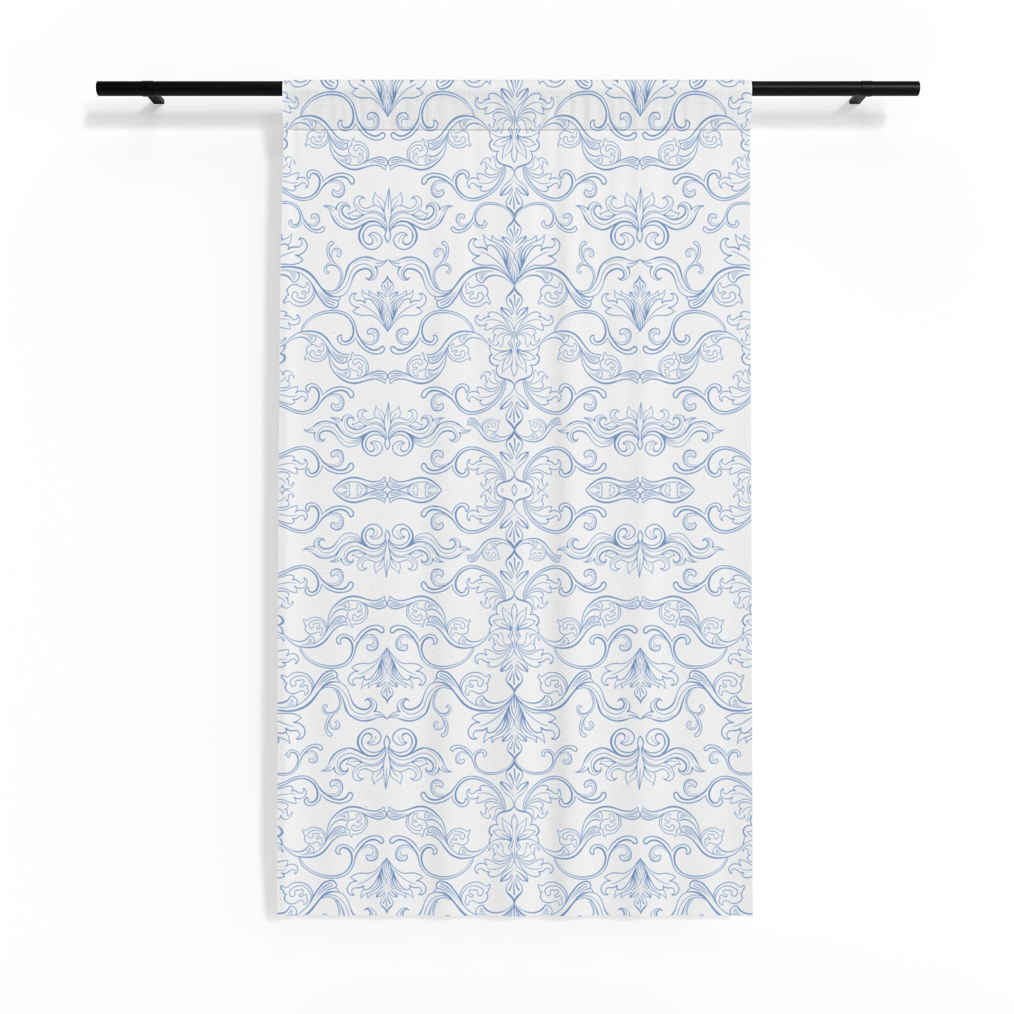 Blue Damask Sheer Curtain | Light Filtering Window Panel