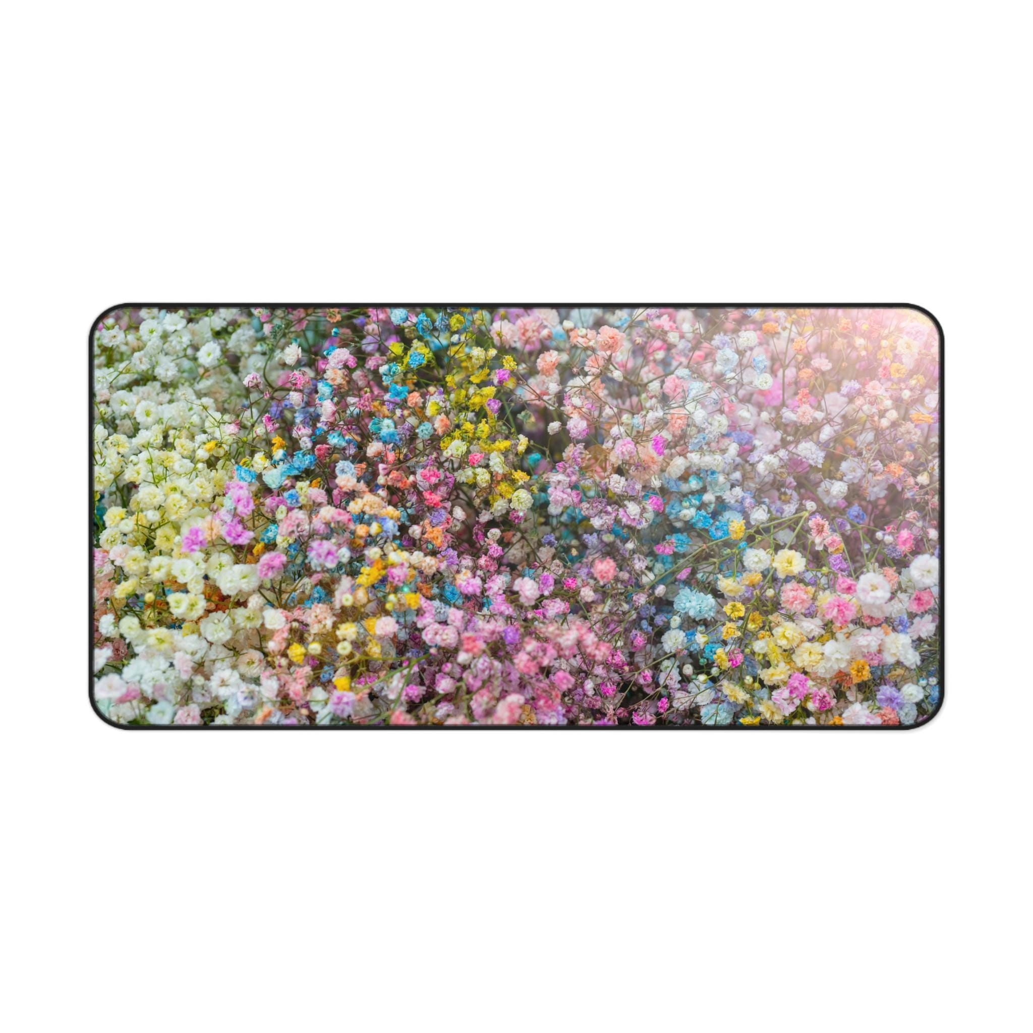 Pastel Baby's Breath Floral Desk Mat | Colorful Flower Mouse Pad