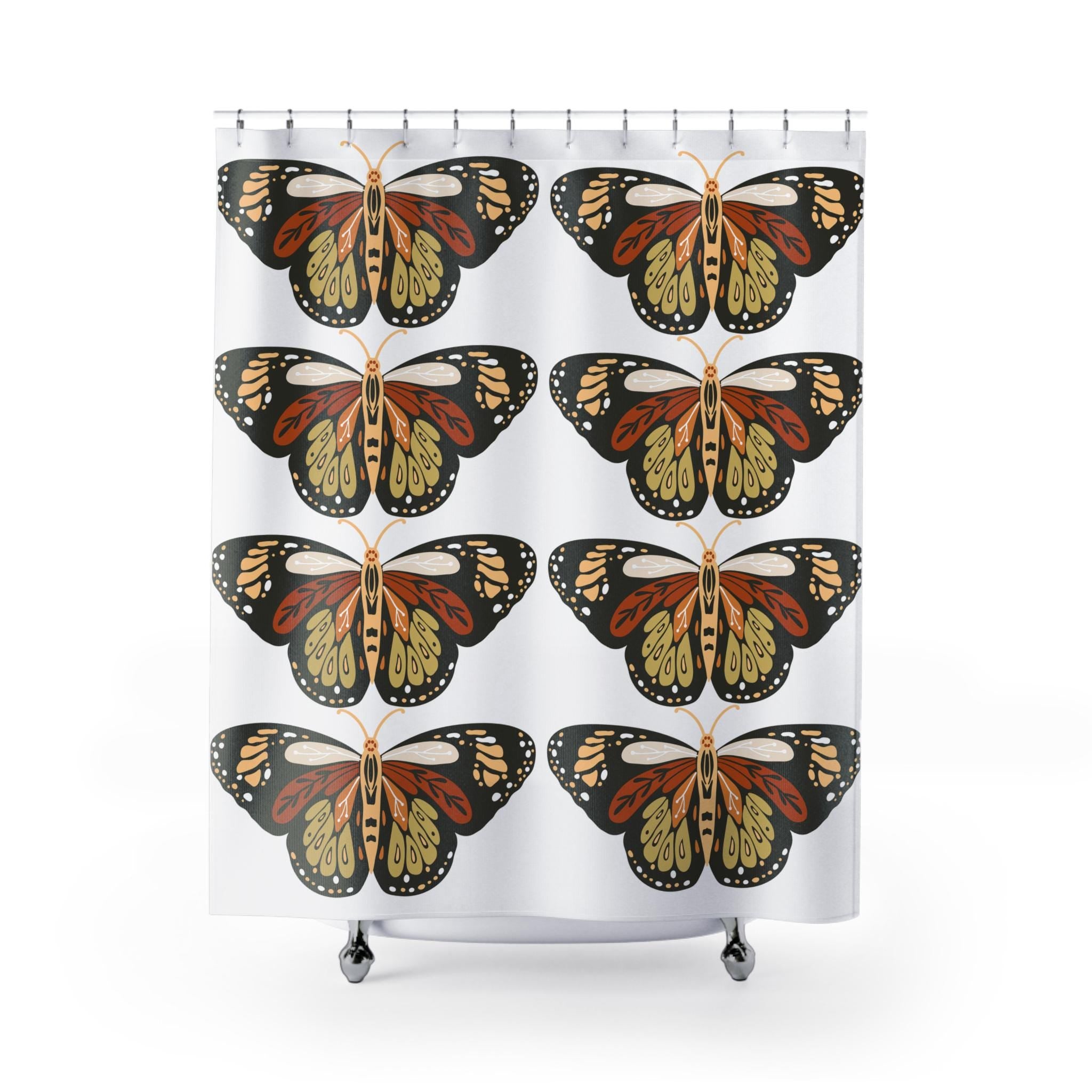 Retro Monarch Butterfly Shower Curtain | Vintage Butterfly Pattern