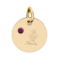 February Birthstone/Birth flower pendant, Engraved circle charm