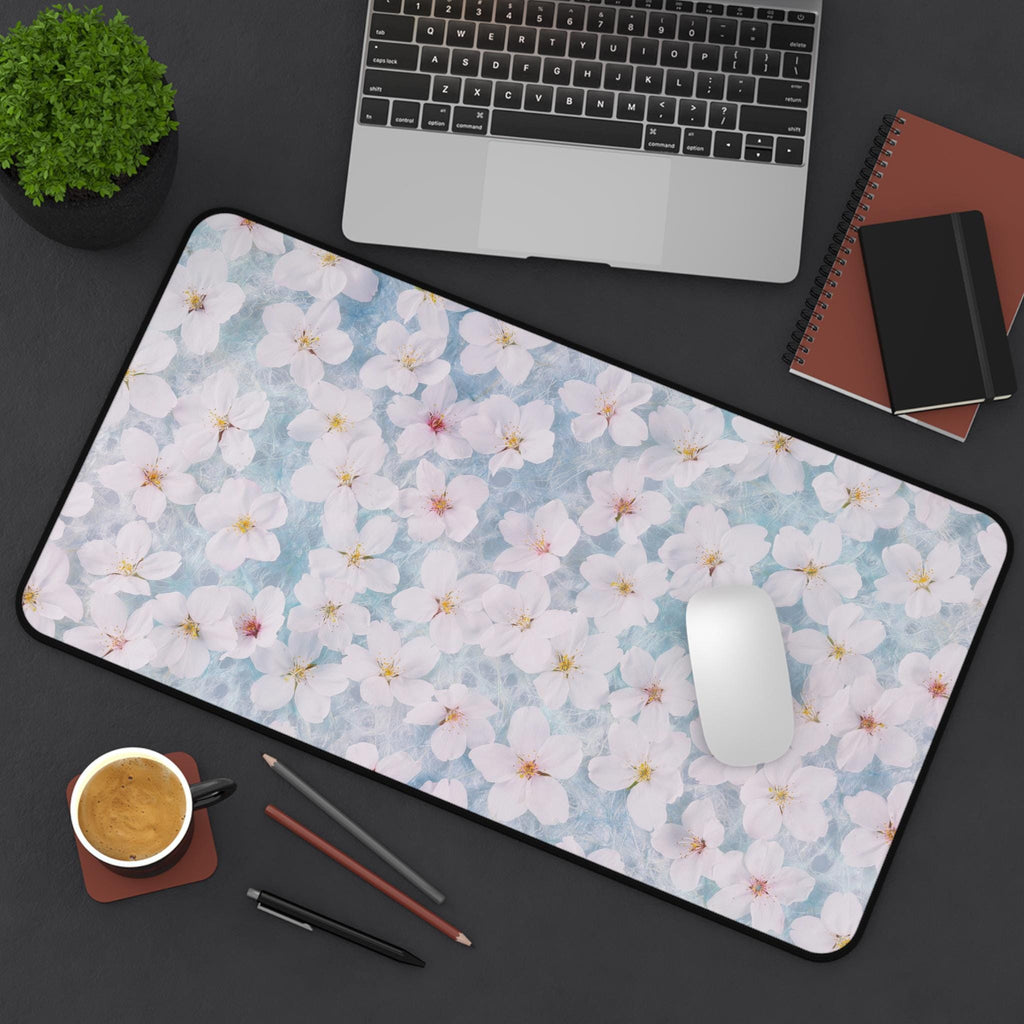 Cherry Blossom Desk Mat | Pastel Sakura Floral Mouse Pad, Watercolor Neoprene Pad